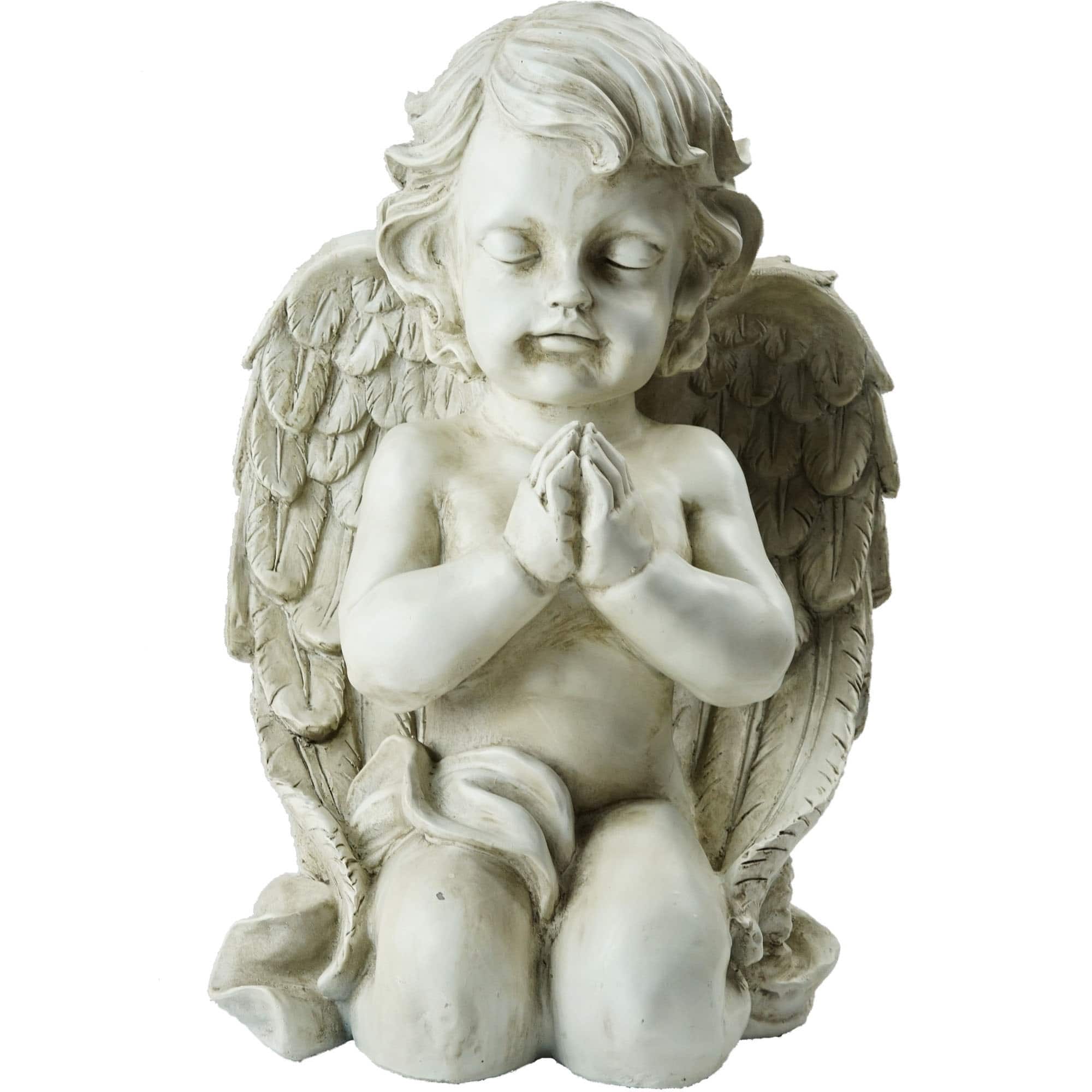 13.5" Gray Kneeling Praying Cherub Angel Outdoor Statue