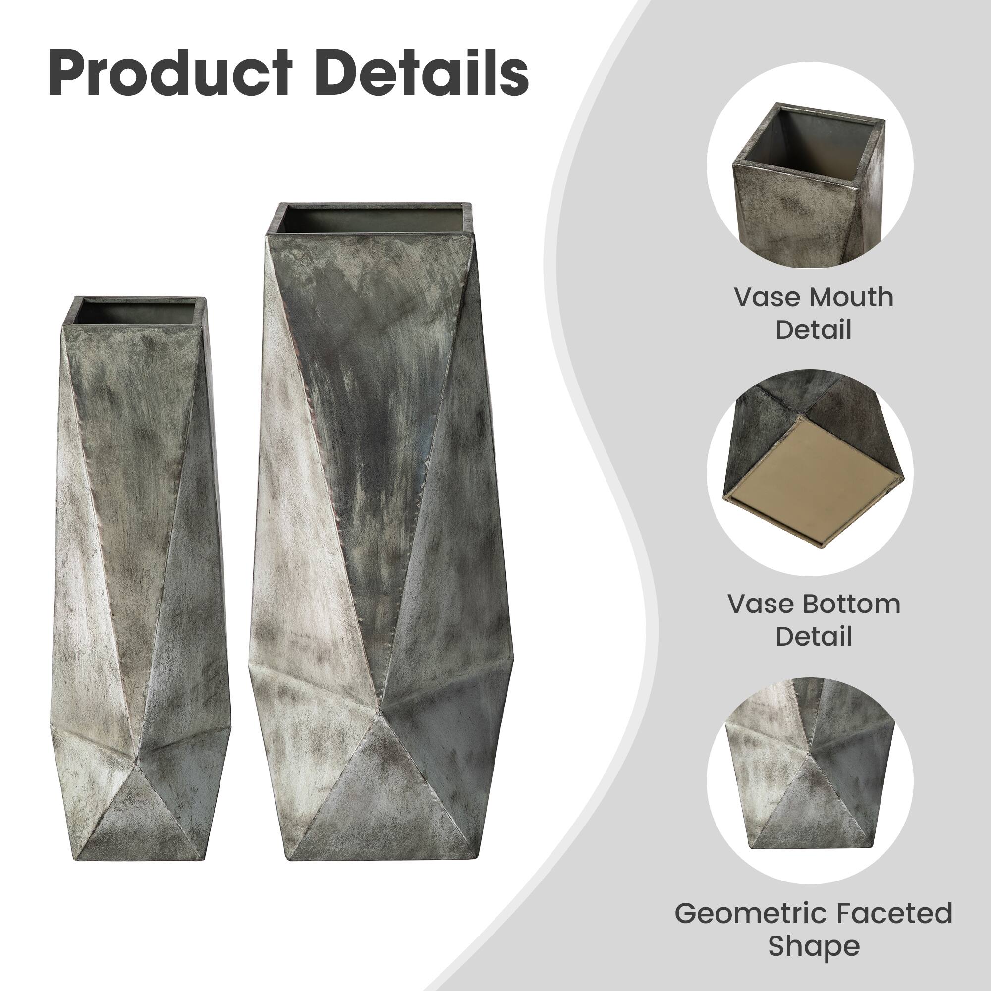 Glitzhome® Geometric Antique Silver Metal Floor Vases Set