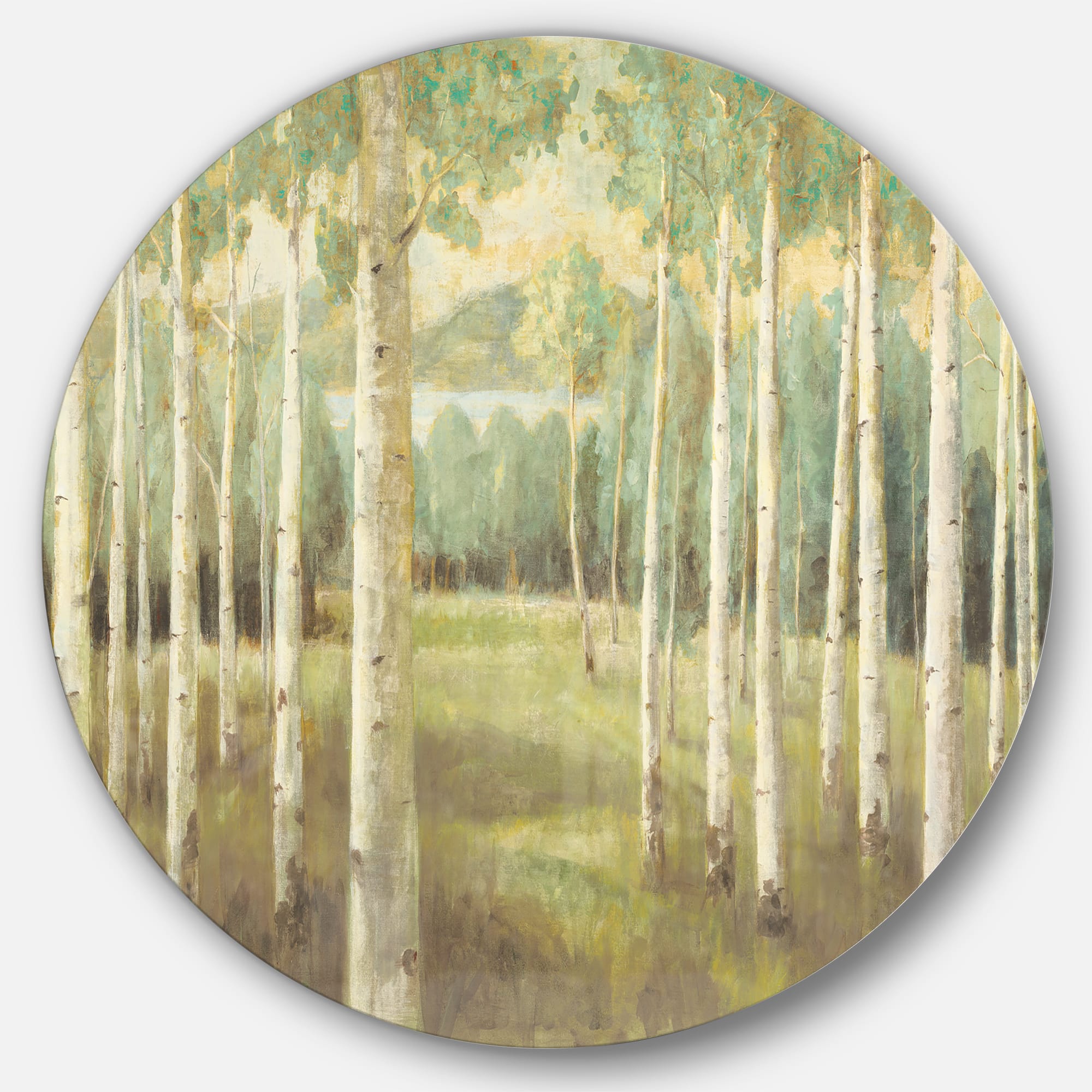Designart - Aspens Neutral Forest - Farmhouse Metal Circle Wall Art