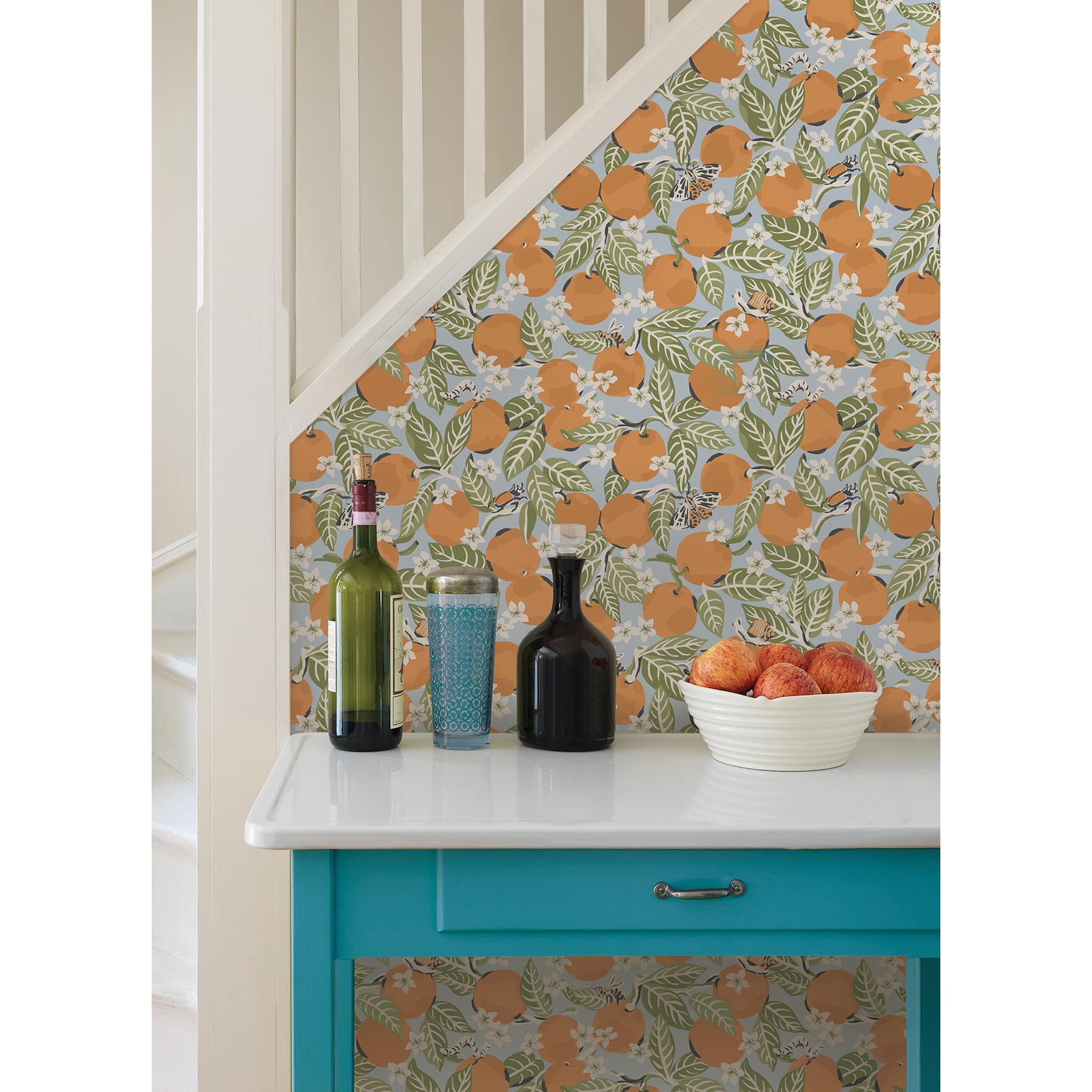 NuWallpaper PrintFresh Sky Blue Orange Grove Peel &#x26; Stick Wallpaper