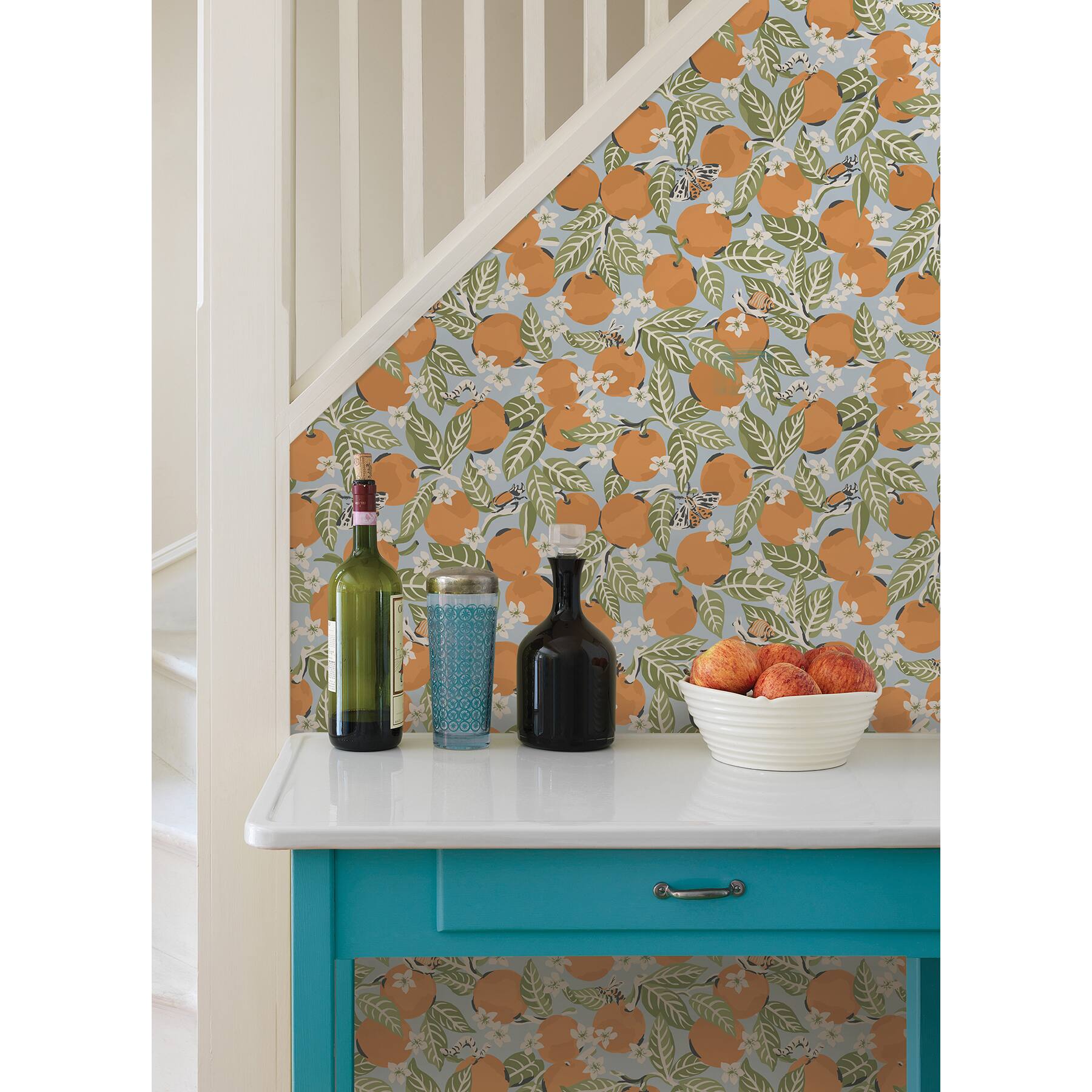 NuWallpaper PrintFresh Sky Blue Orange Grove Peel & Stick Wallpaper