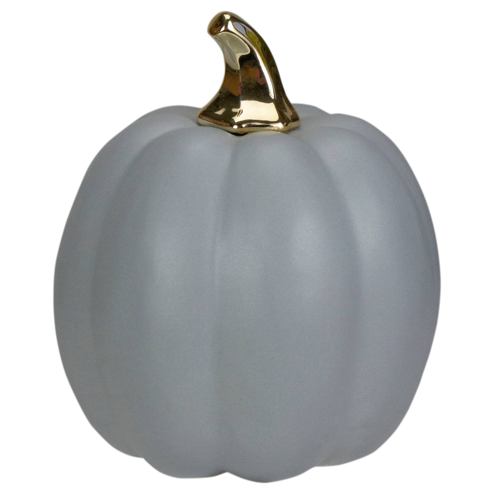 7&#x22; Gray &#x26; Gold Fall Harvest Ceramic Pumpkin Decoration