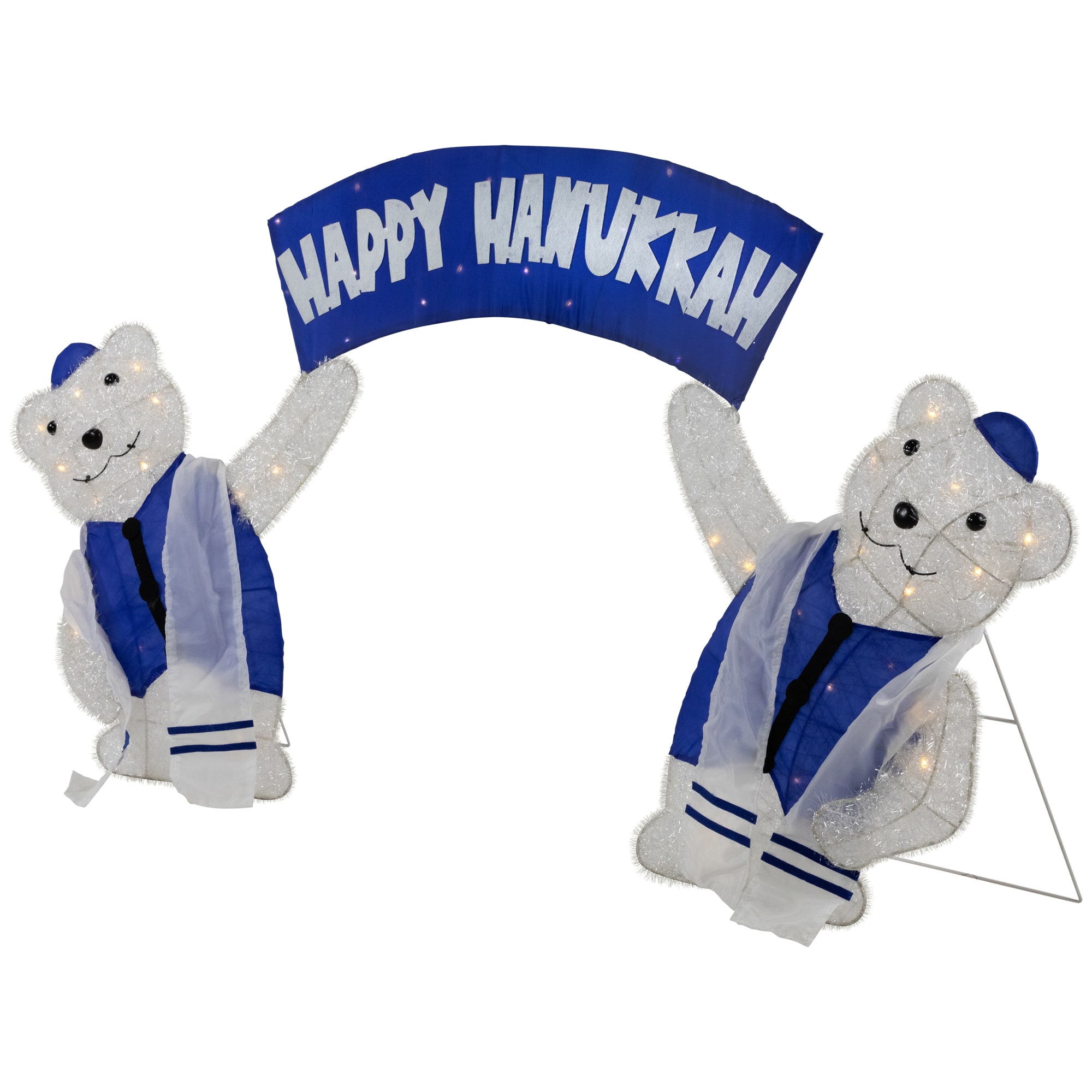 LED Lighted Polar Bear &#x22;Happy Hanukkah&#x22; Sign Outdoor Christmas Decoration - 30&#x22;