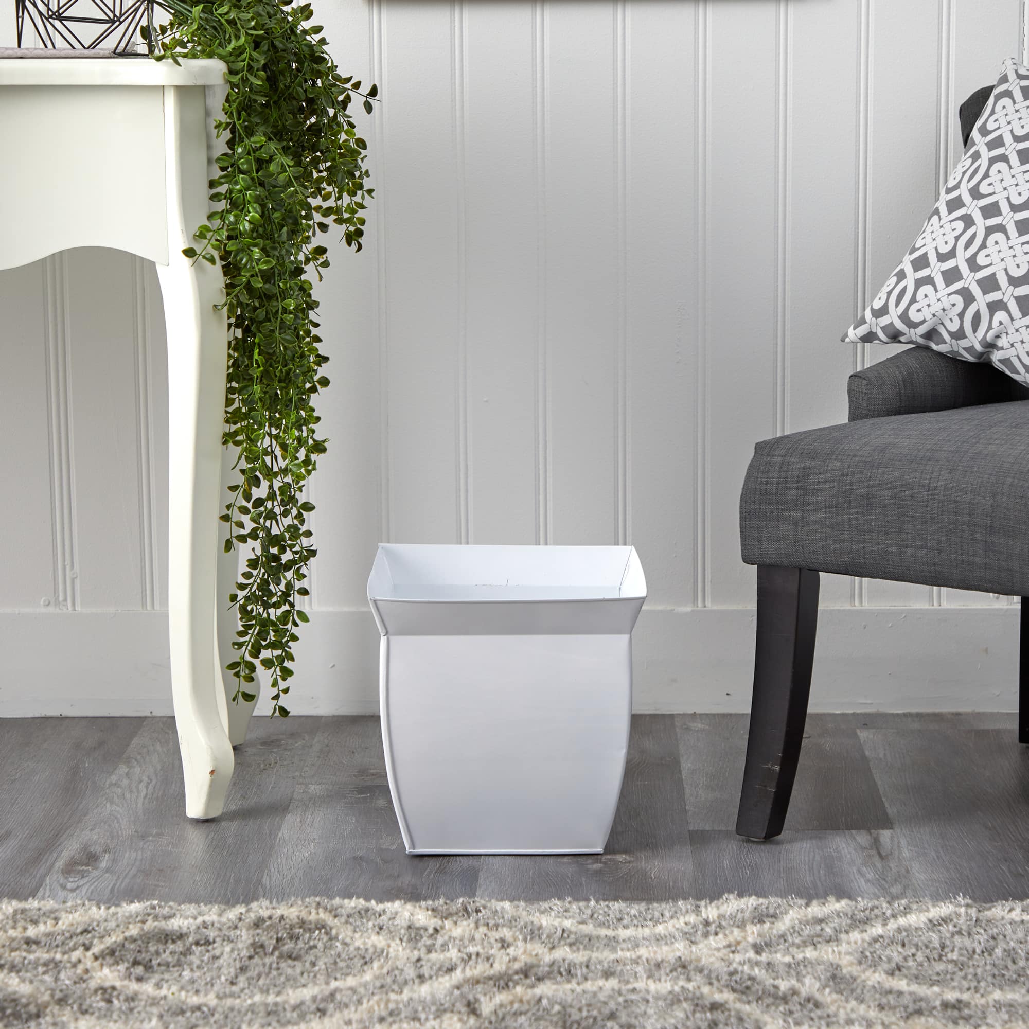 11.5" White Fluted Metal Square Planter