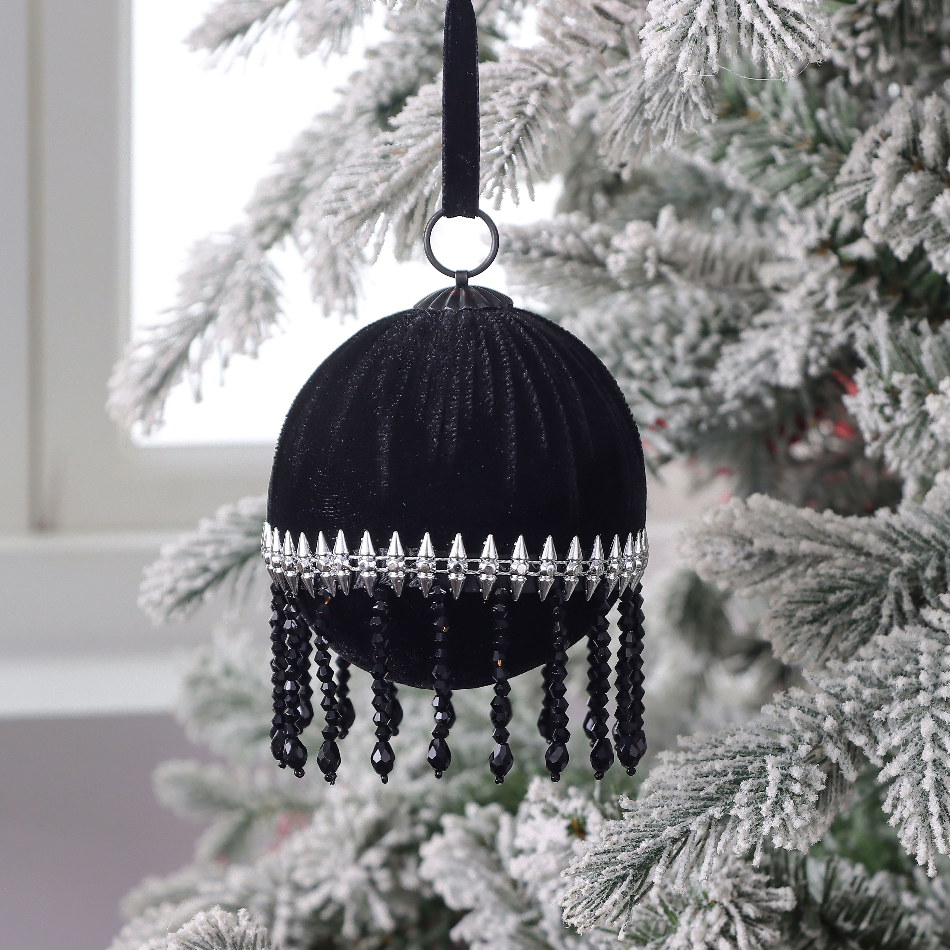 4&#x22; Black Ball Ornament with Dangling Jewels by Ashland&#xAE;