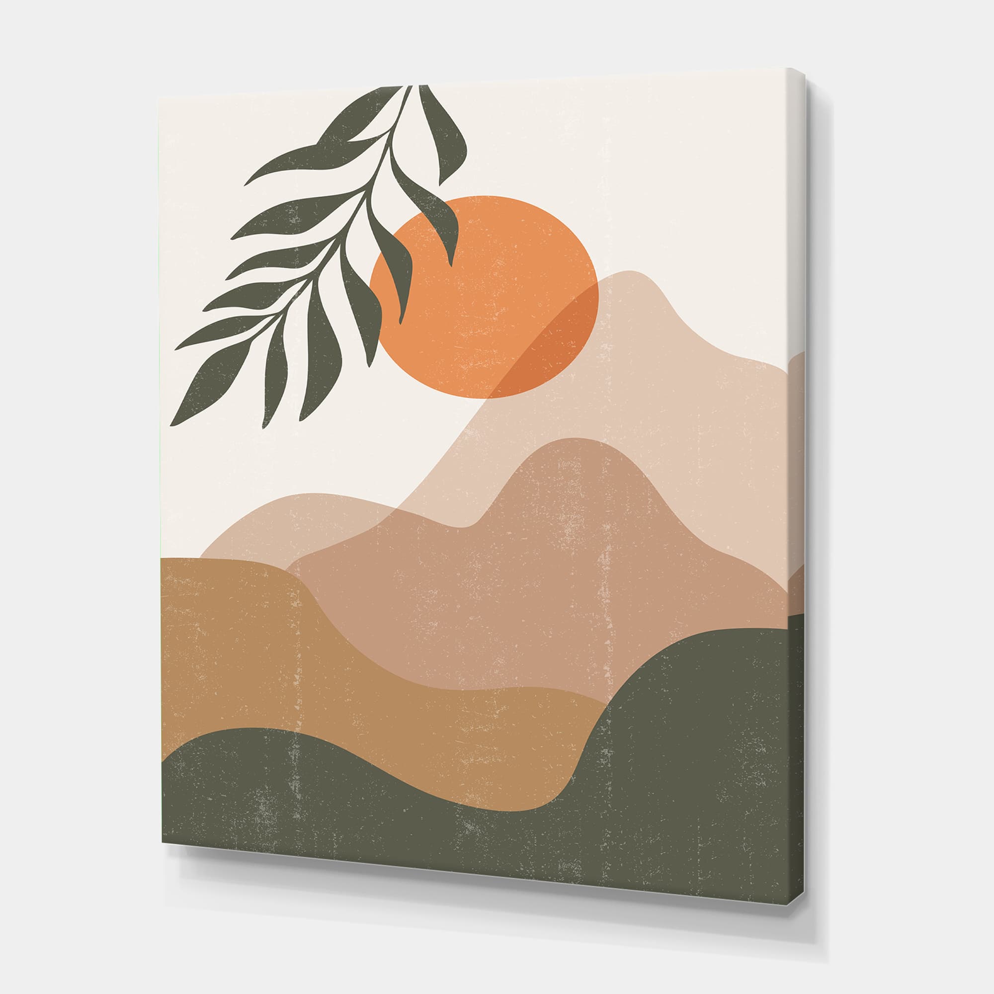 Designart - Abstract Red Moon In Earth Toned Mountains I - Modern Canvas Wall Art Print