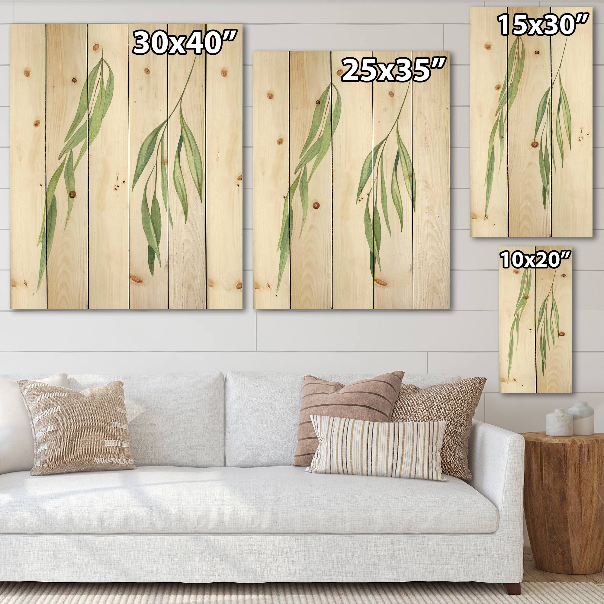 Designart - Two Willow Branches - Farmhouse Print on Natural Pine Wood
