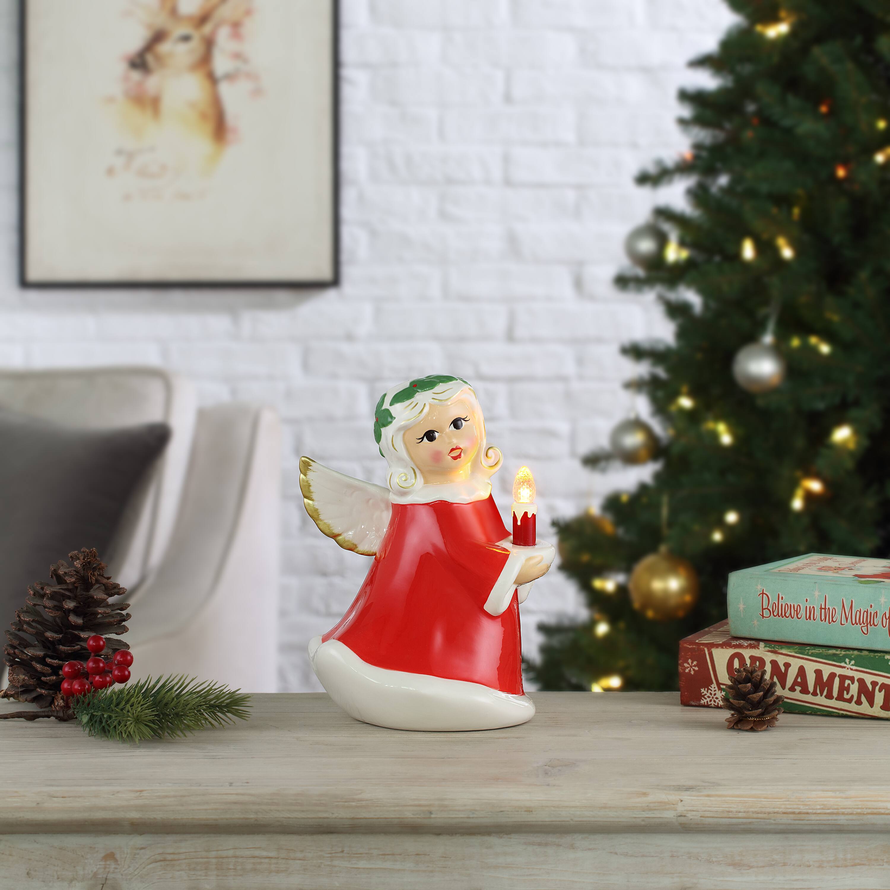 9&#x22; Nostalgic Ceramic Lit Angel