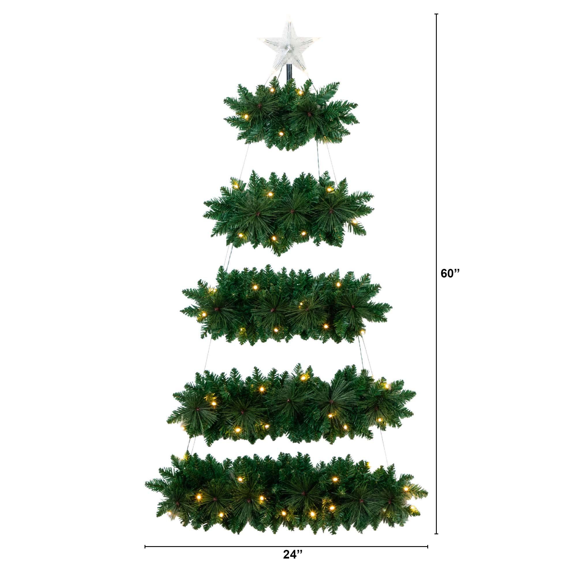 5ft. Pre-Lit Fir Wall Hanging Artificial Christmas Tree with Star Topper, Warm White LED Lights