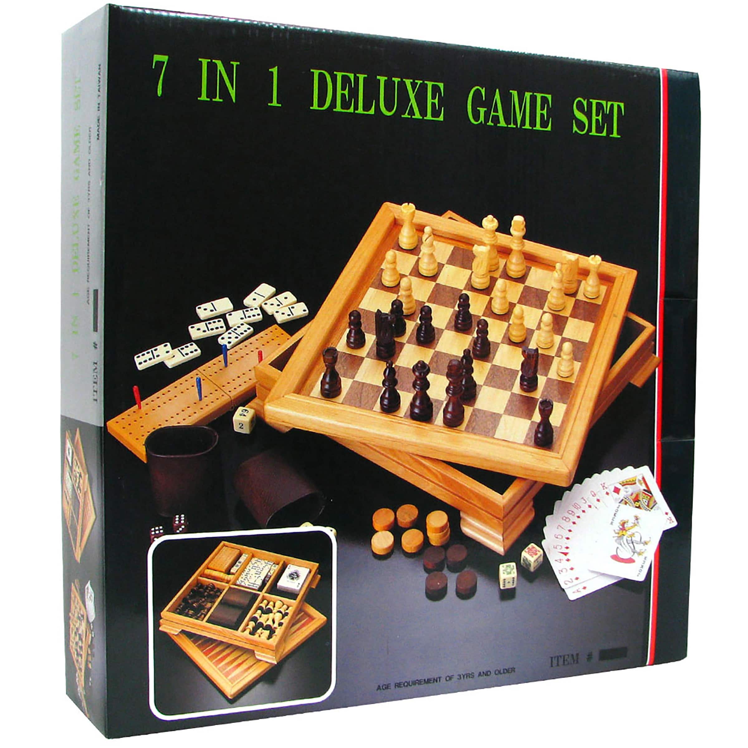 Toy Time 7-in-1 Deluxe Wood Board Game Set