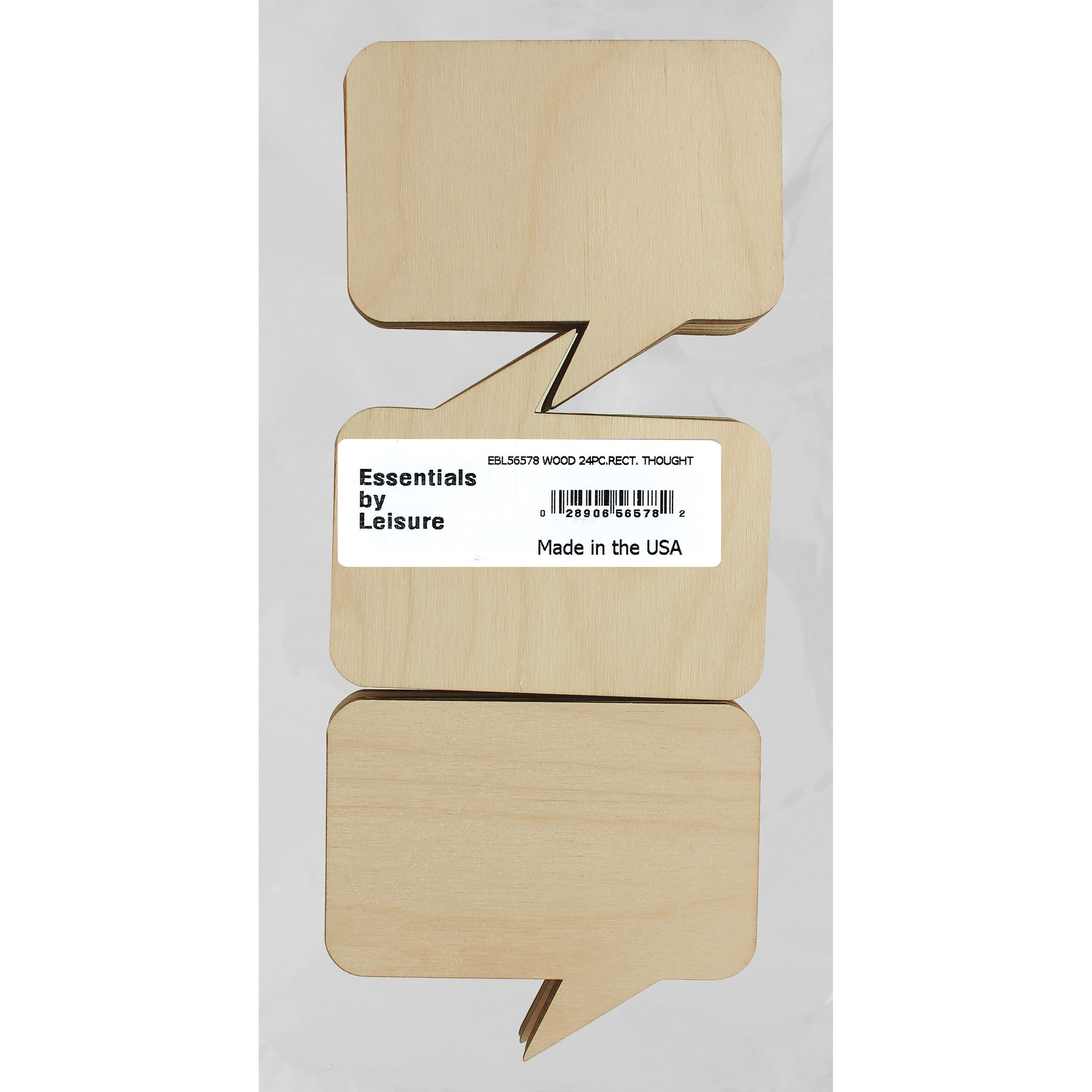 Essentials by Leisure Arts 24 Pack 3.75" x 3.13" Rectangle Thought Bubble Flat Wood Shape