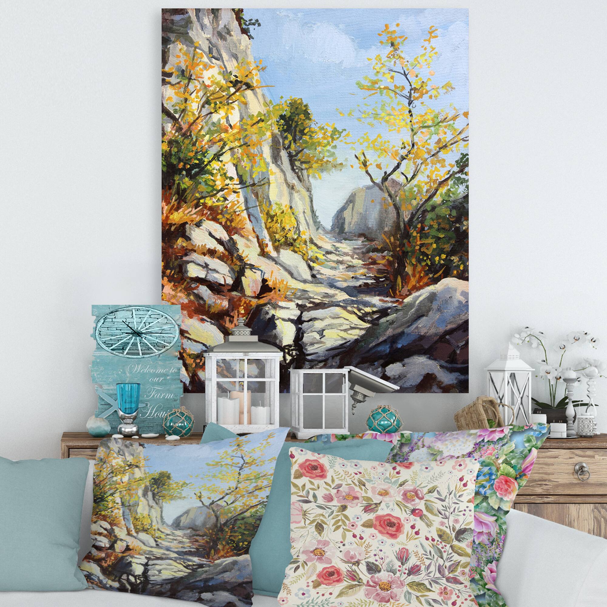Designart - Marble Path In Autumn - Traditional Canvas Wall Art Print