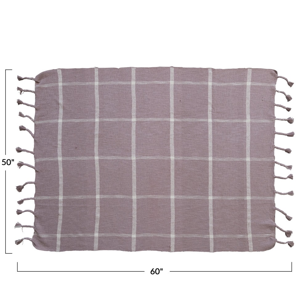 Lilac Grid Throw Blanket with Tassels