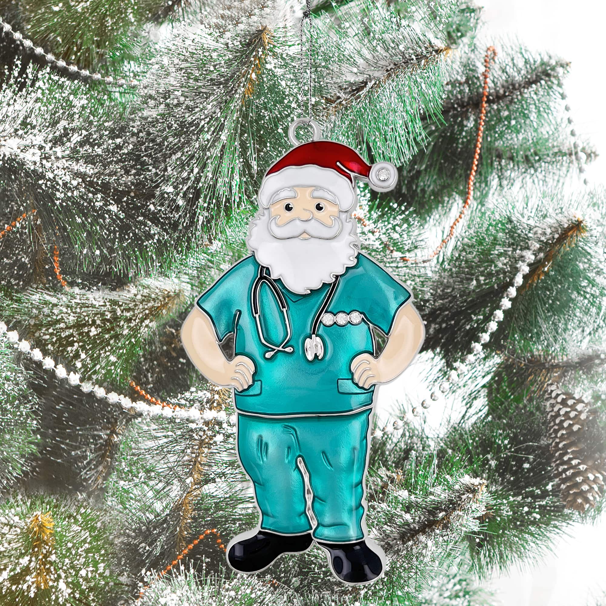 4&#x22; Teal Doctor Santa Metal Ornament by Ashland&#xAE;