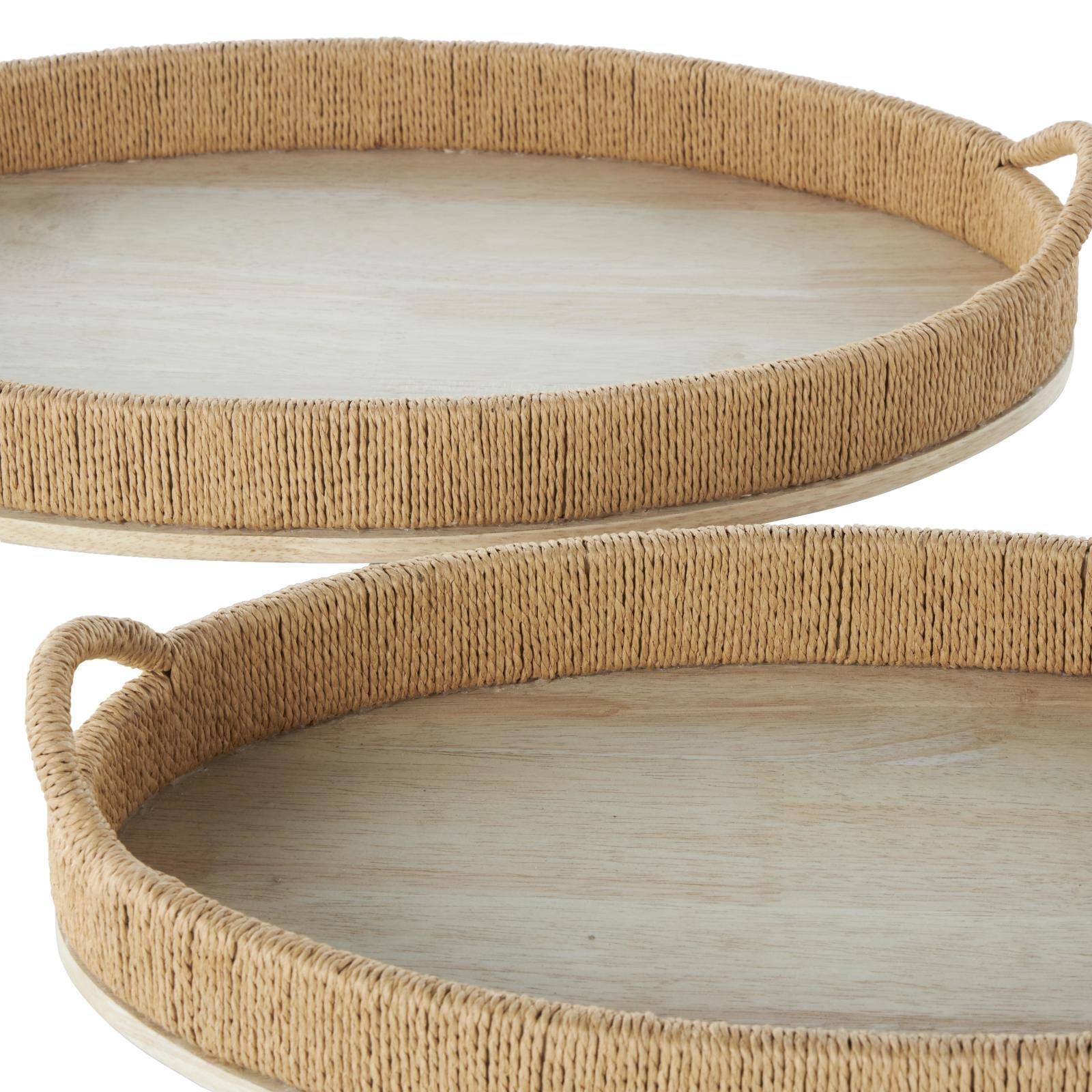 Brown Wood Tray with Wood Base Set