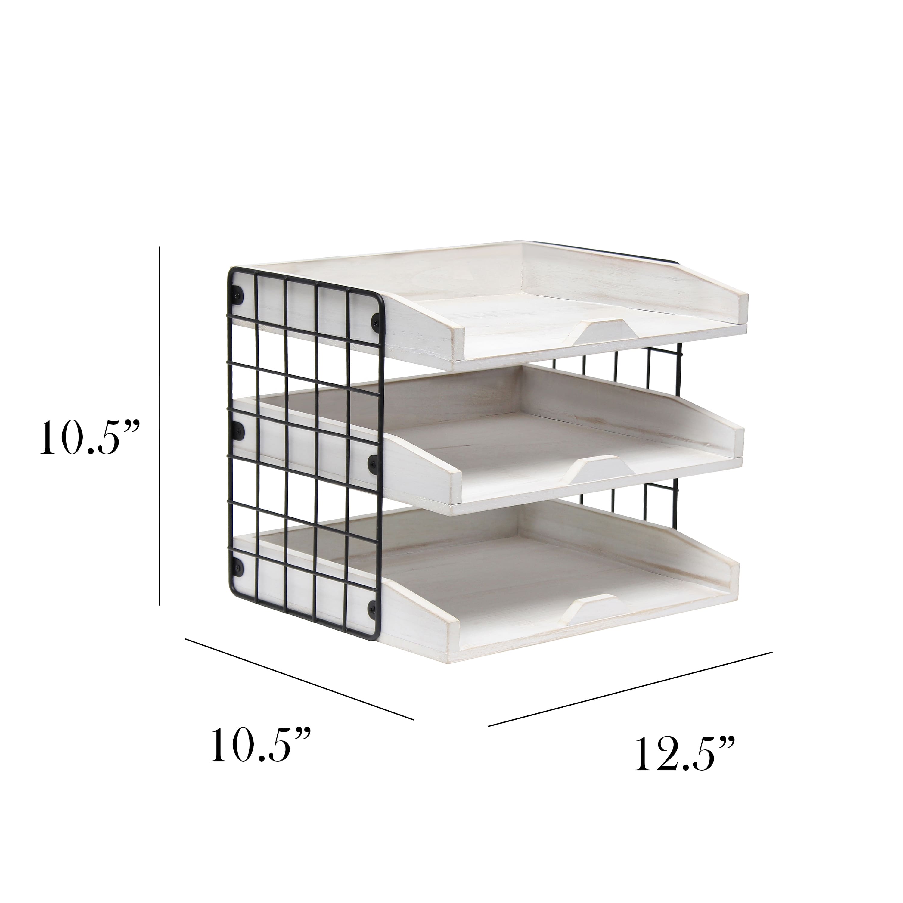 Elegant Designs Whitewash Wood Desk Organizer Letter Tray with 3 Shelves