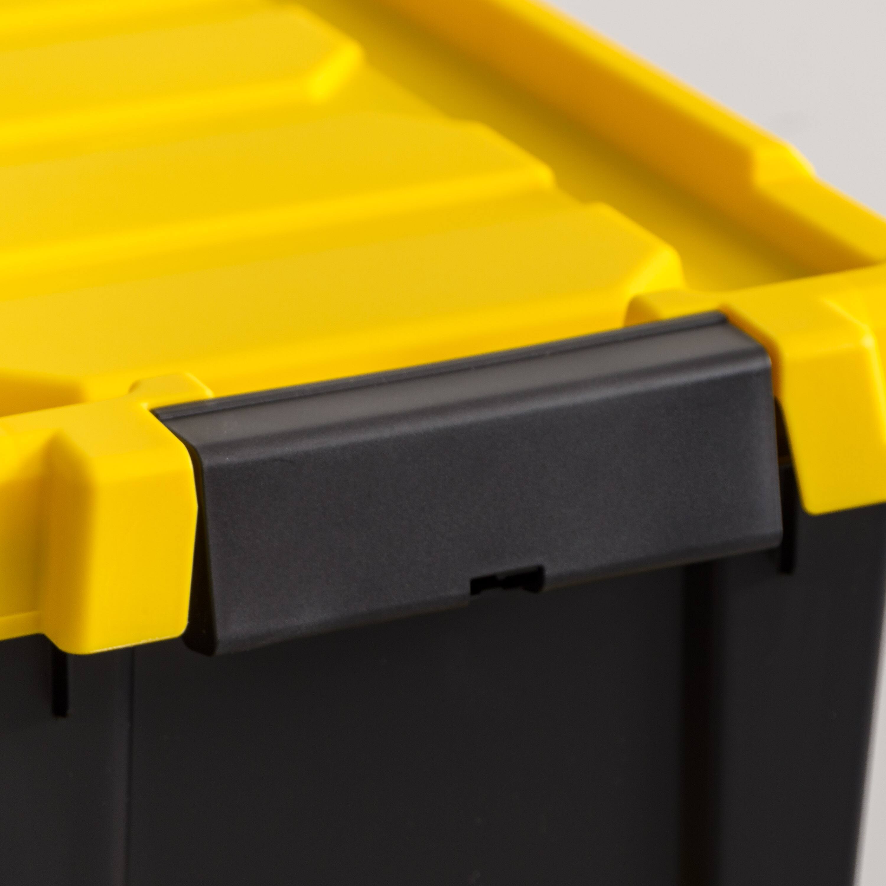 IRIS&#xAE; 21.9qt. Black Store-It-All Utility Totes with Yellow Buckle Lids, 4ct.