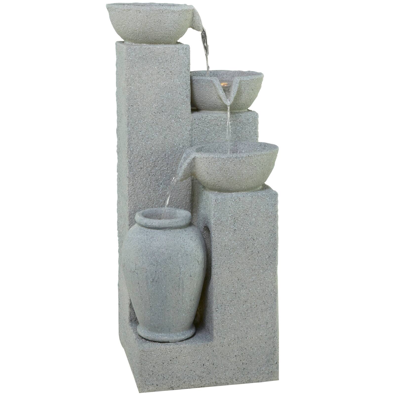 43.5&#x22; Light Gray Fiberglass 4-Tier Fountain with LED Light