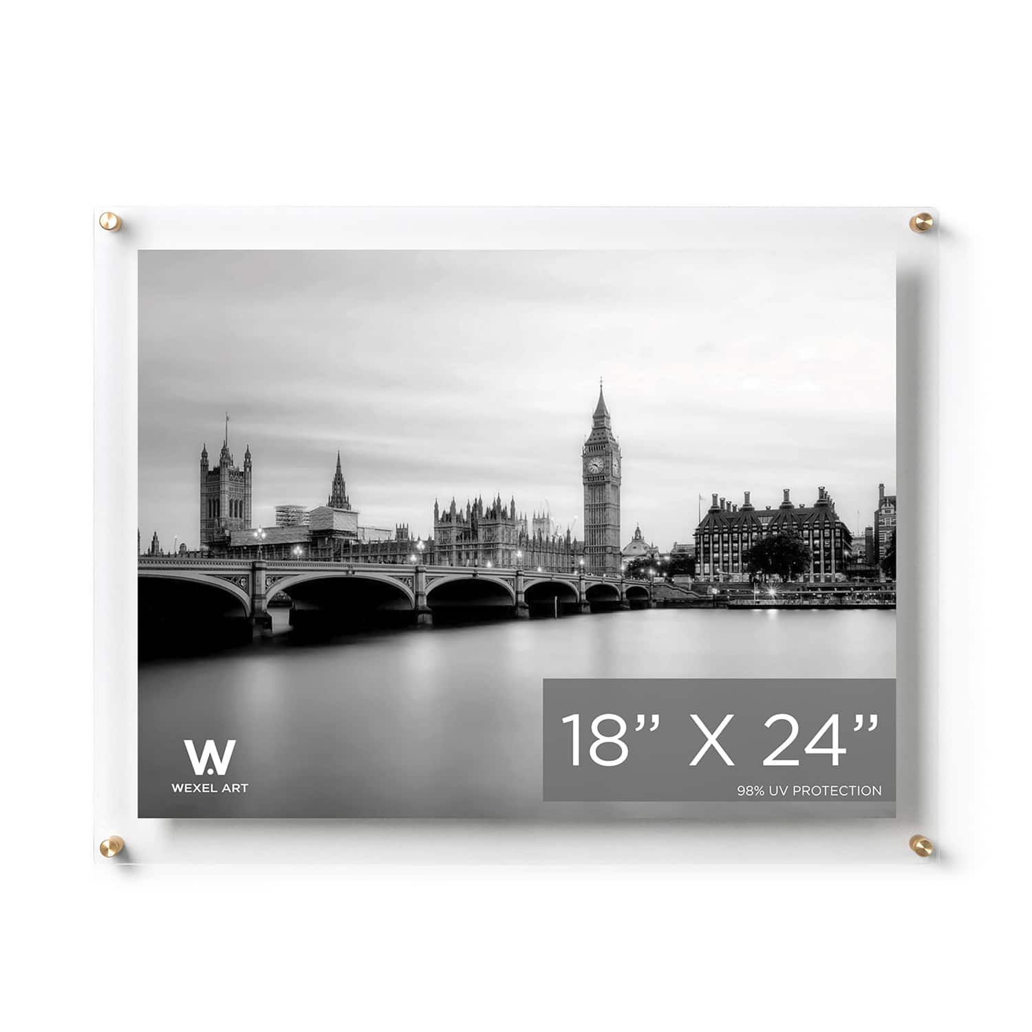 Wexel Art Double Panel Clear Acrylic Floating Wall Frame with Gold Hardware