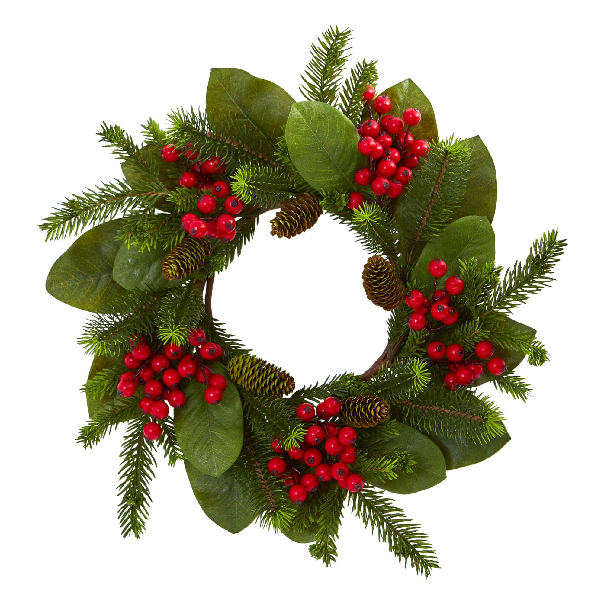 19" Magnolia Leaf, Berry & Pine Artificial Wreath