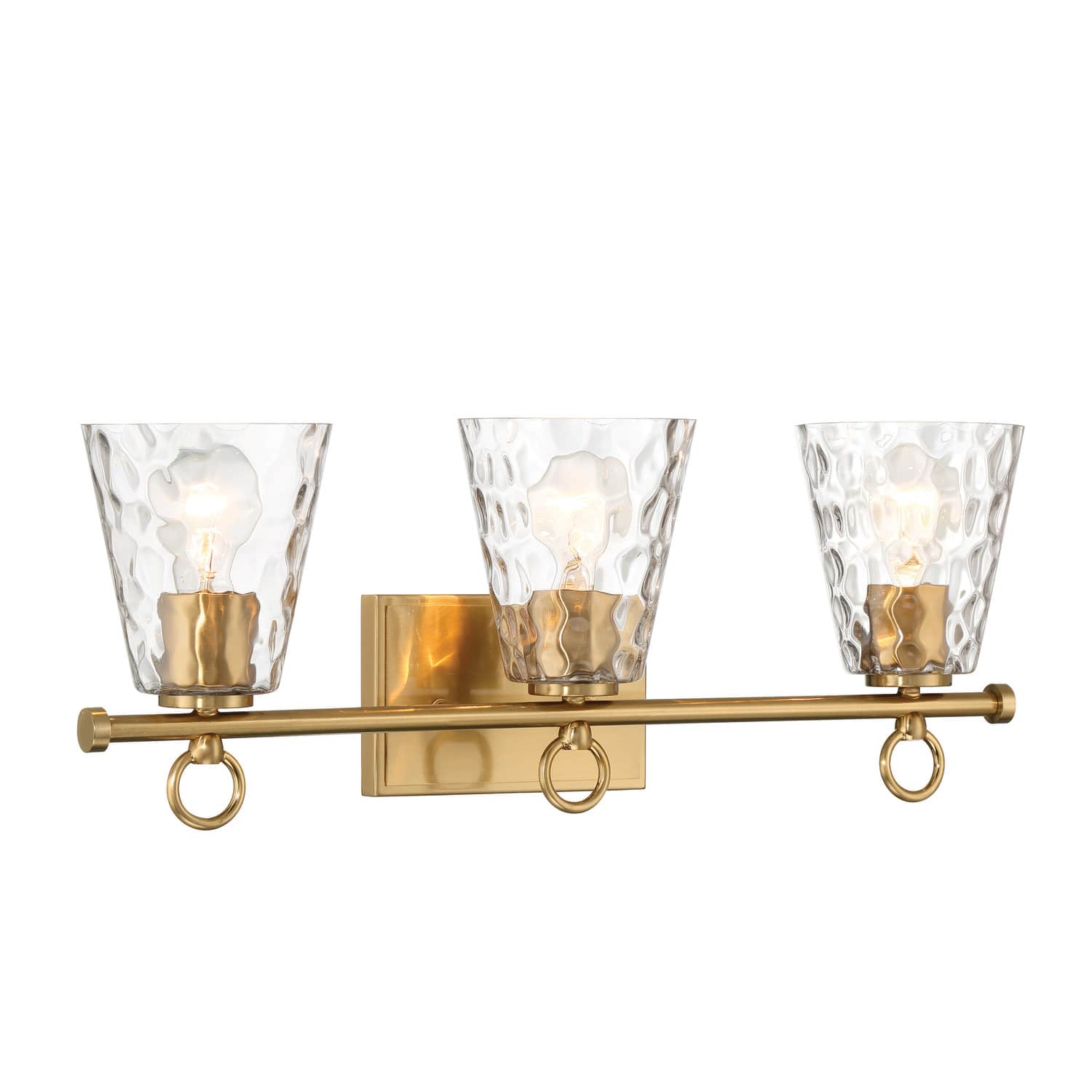 Hello Honey&#xAE; Imogen Brushed Gold Metal &#x26; Hammered Water Glass 3-Light Vanity Light