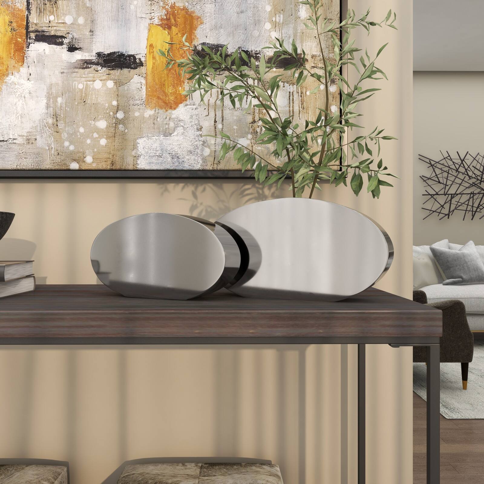 Silver Stainless Steel Vase with a Sleek Mirror Finish Set