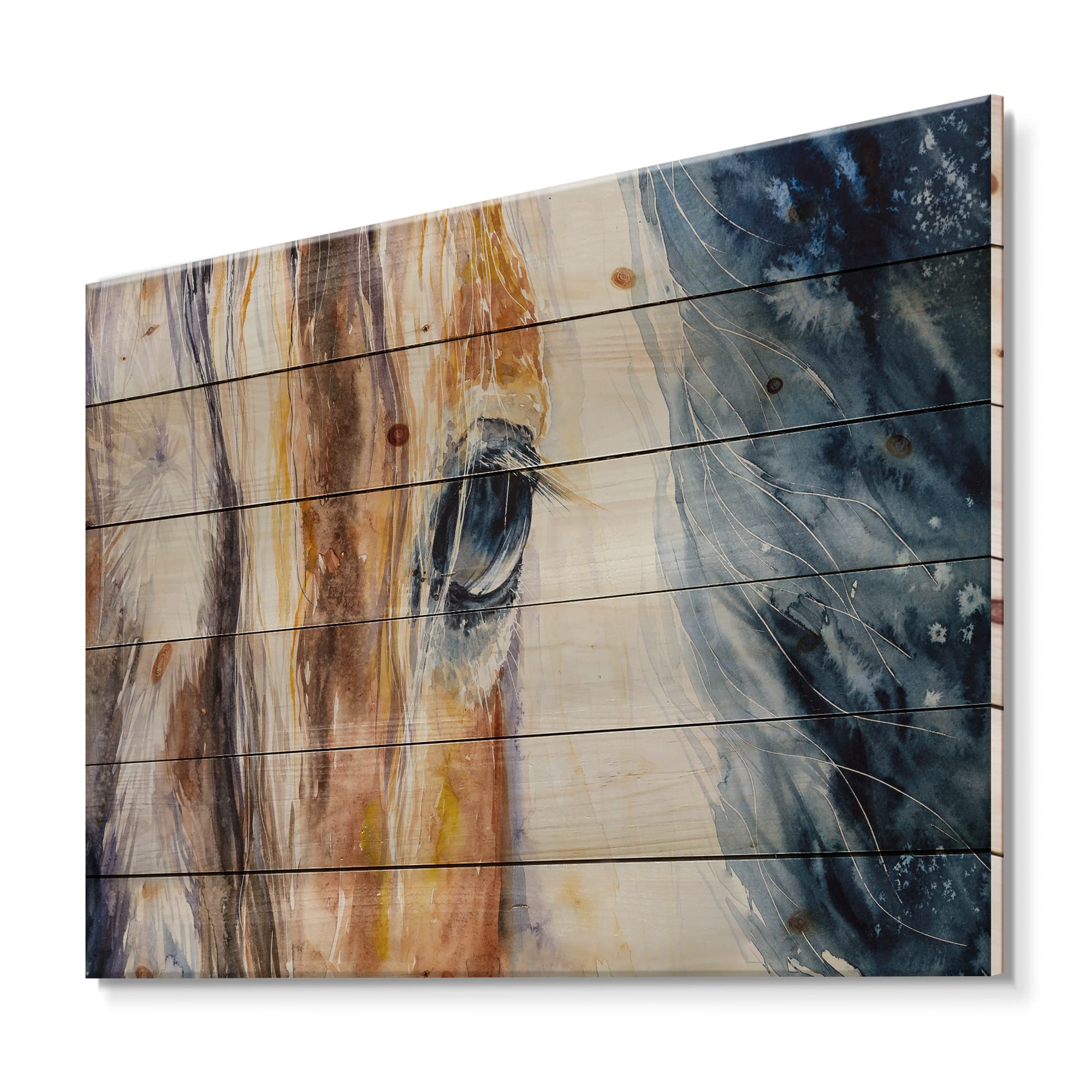 Designart - Close-Up of A Beautiful Horses Eye I - Farmhouse Print on Natural Pine Wood