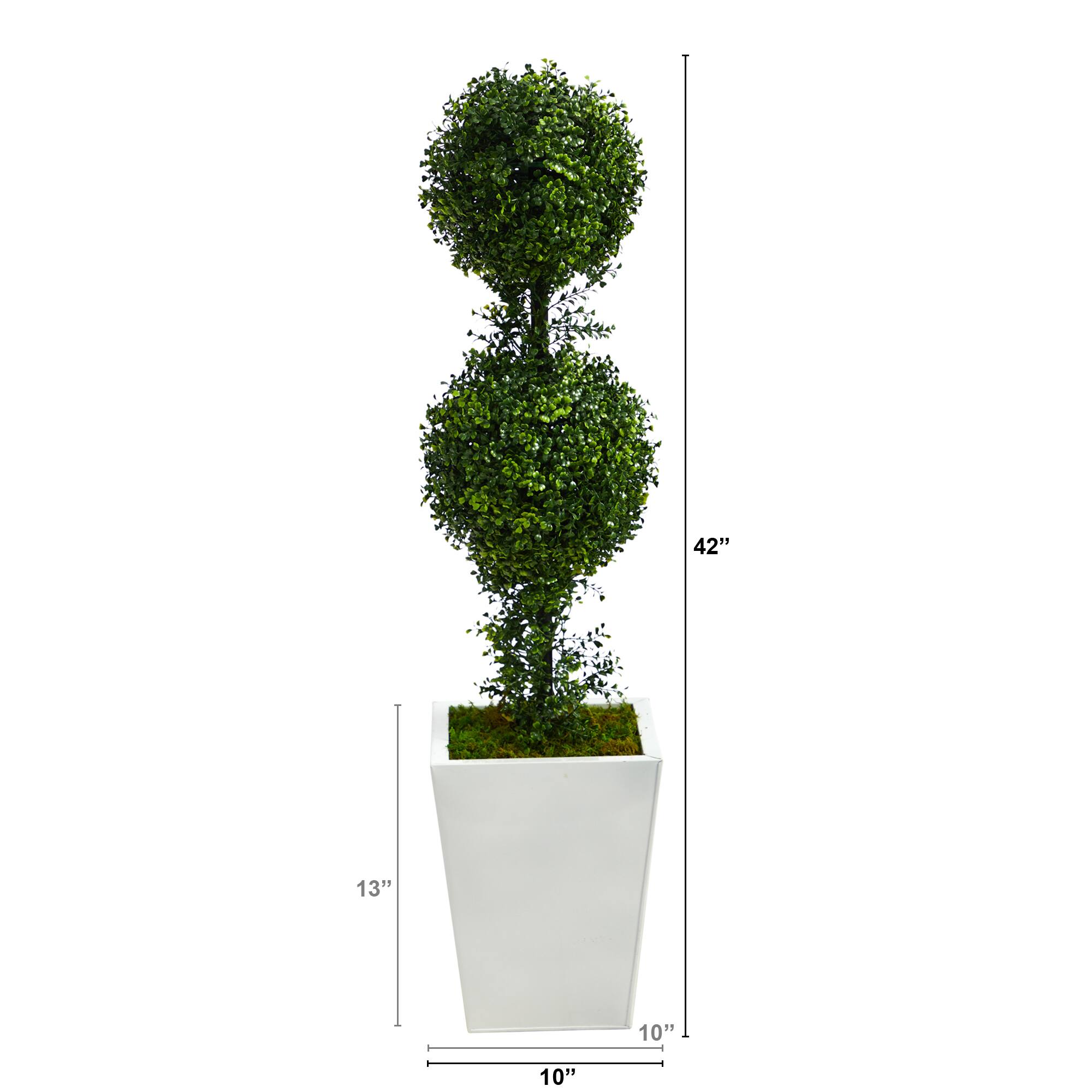 3.5ft. Boxwood Double Ball Topiary Artificial Tree in White Metal Planter(Indoor/Outdoor)