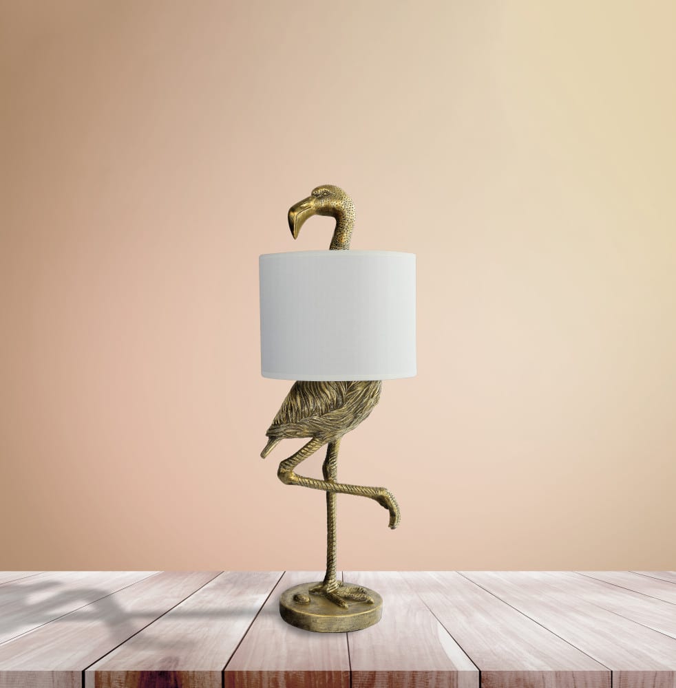 32&#x22; Gold Finish Resin Flamingo Table Lamp with Linen Shade