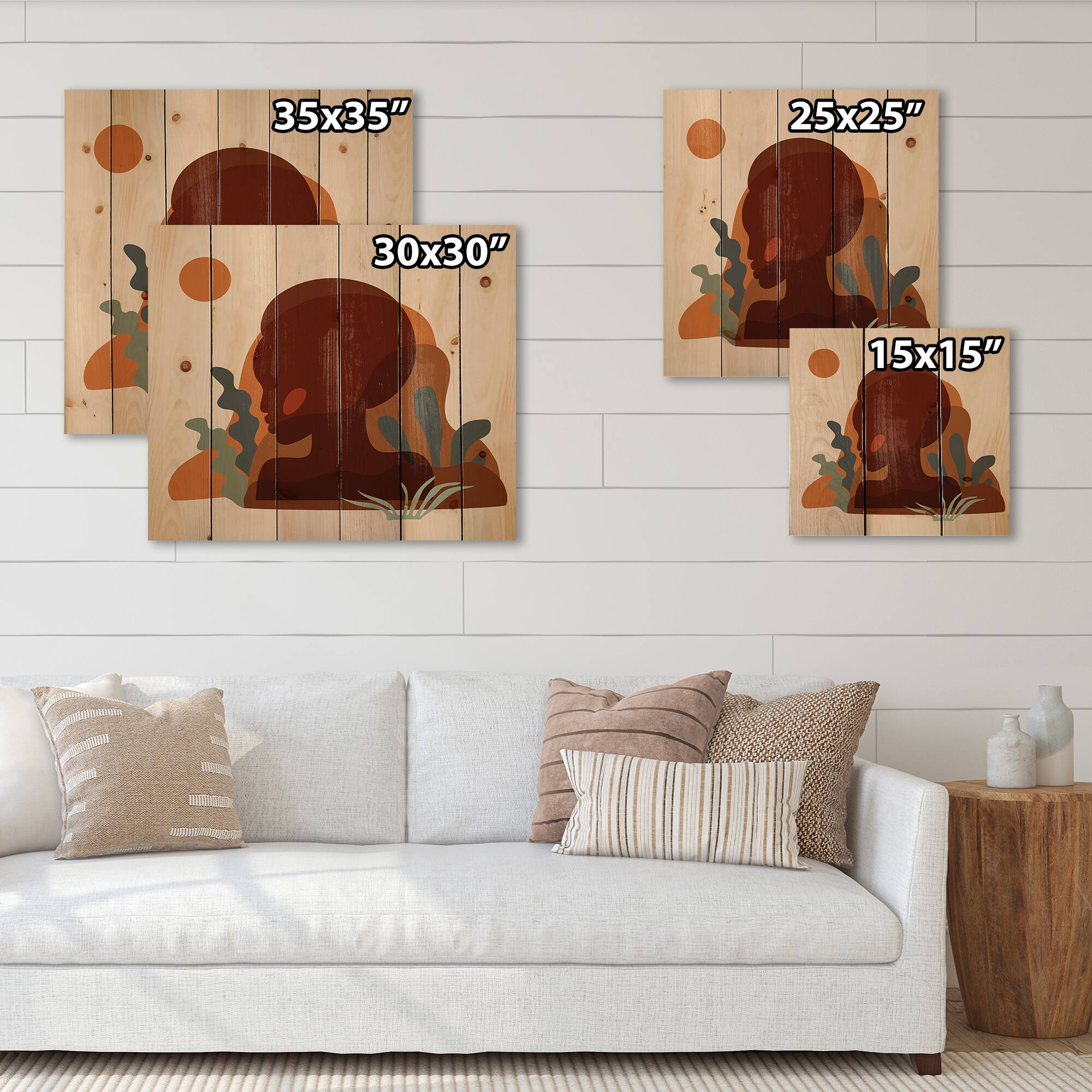 Designart - Minimal Silhouette Of Afro American Woman - Modern Print on Natural Pine Wood