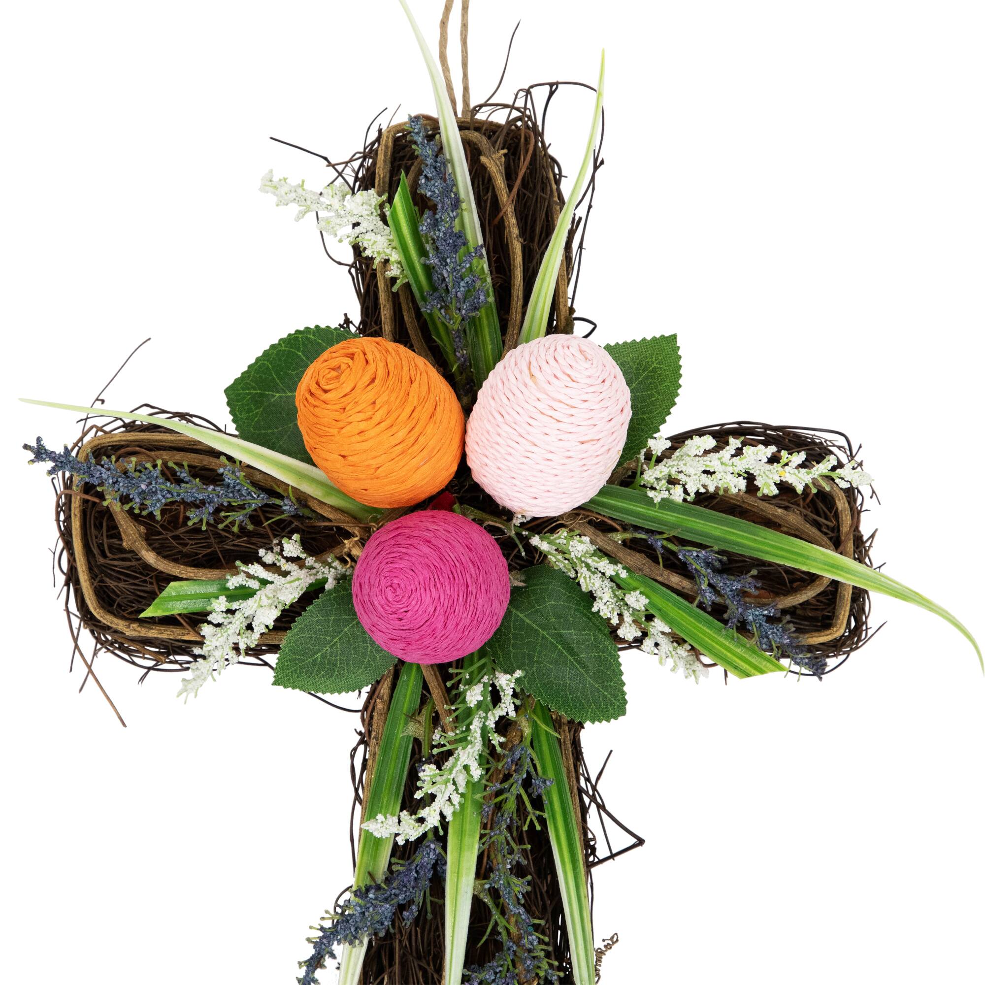13.25&#x22; Twig Cross Wall Decoration with Easter Eggs