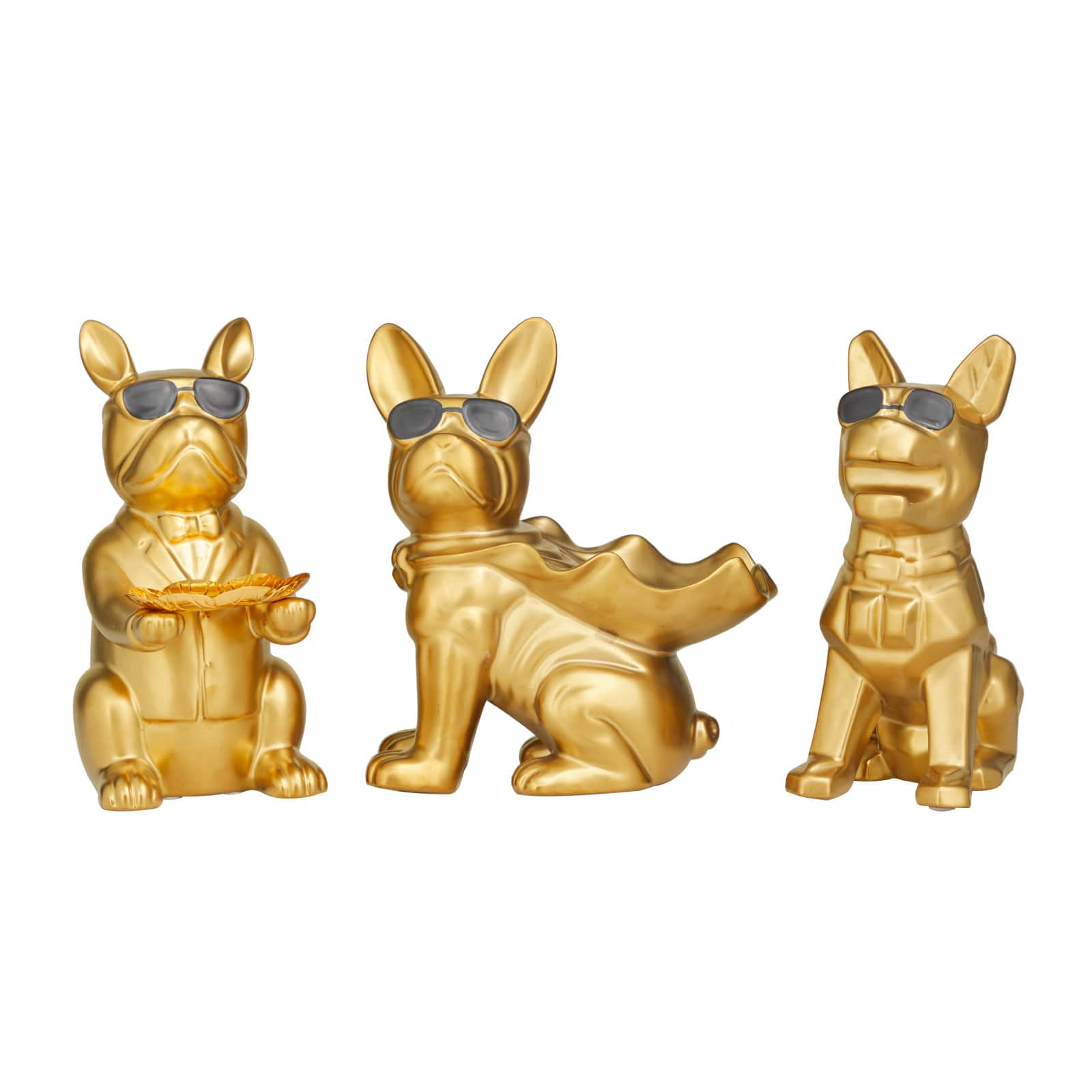 CosmoLiving by Cosmopolitan 10" Gold Bulldog Sculpture with Sunglasses Set