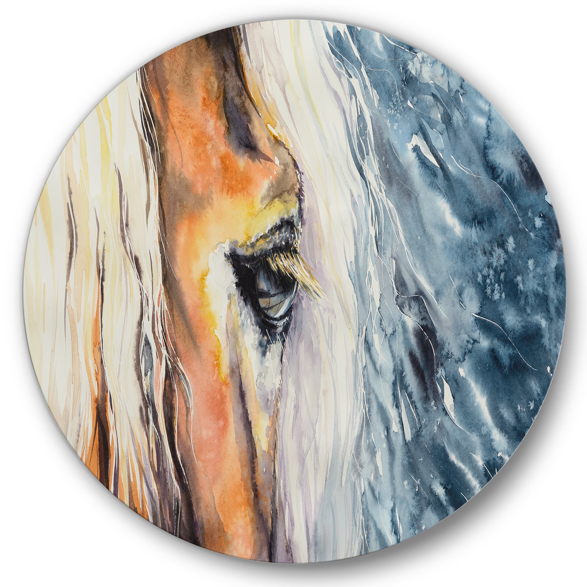 Designart - Close-Up of A Beautiful Horses Eye II - Farmhouse Metal Circle Wall Art