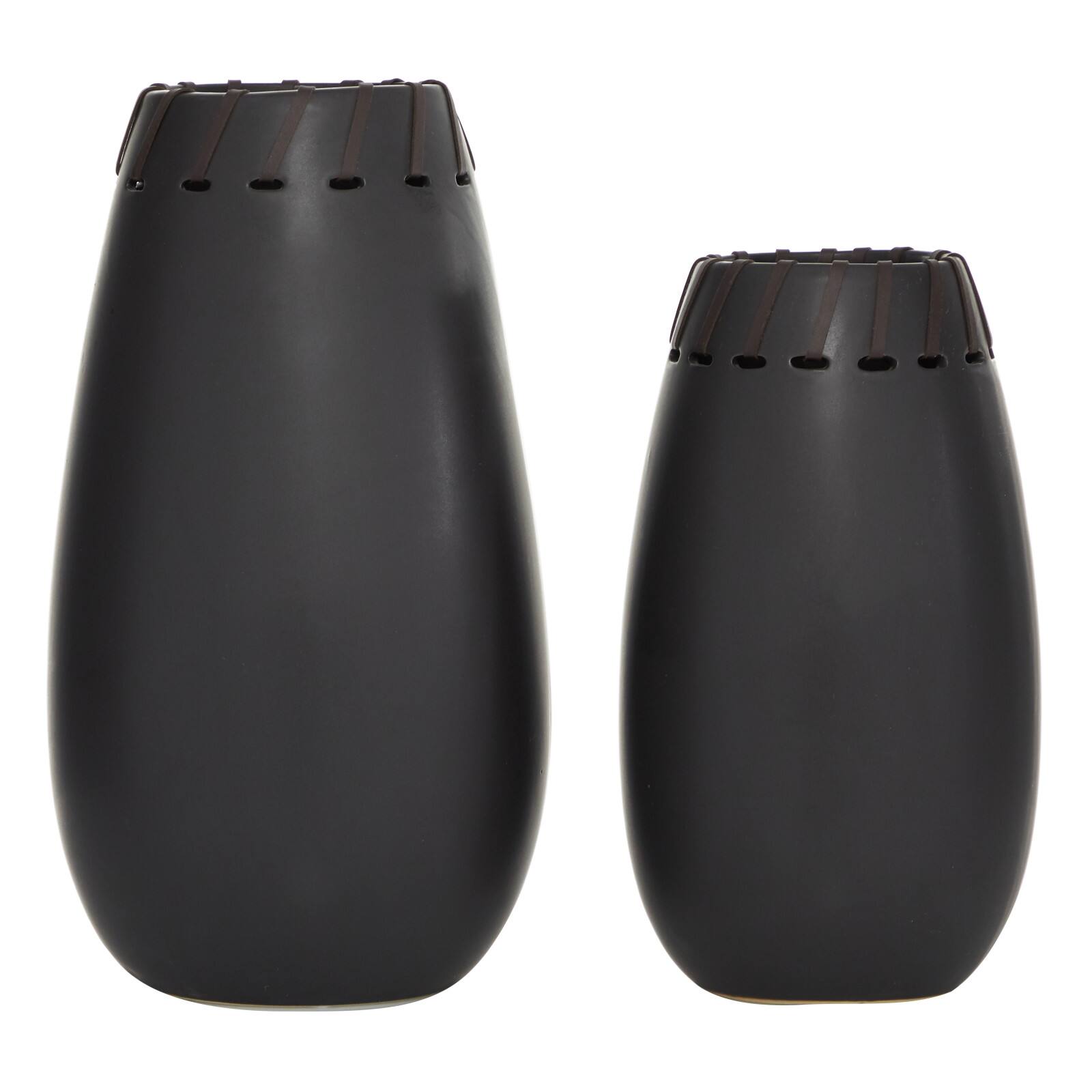 Set of 2 Black Stoneware Modern Vase, 16", 13"
