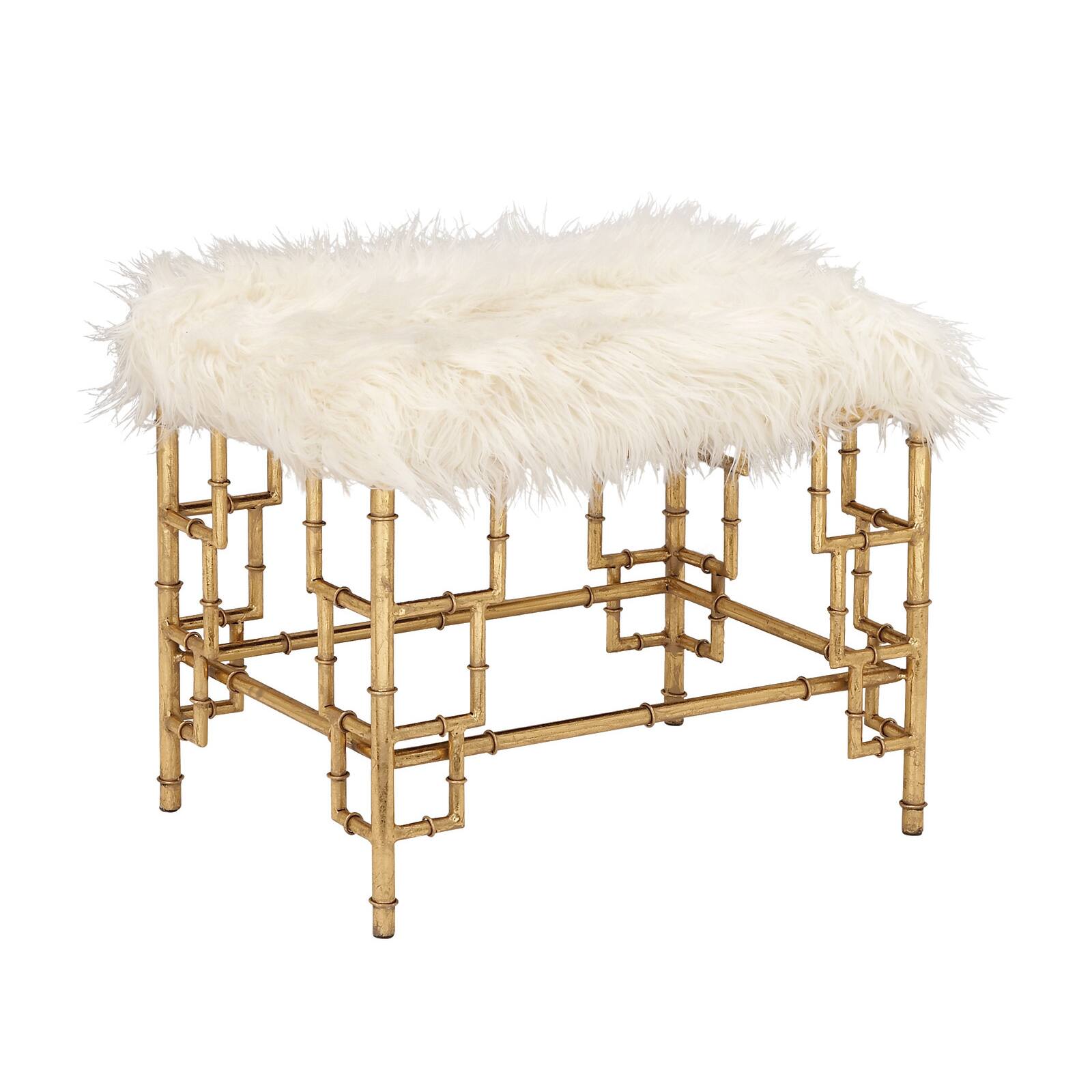 23&#x22; Gold &#x26; White Iron &#x26; Fabric Contemporary Stool
