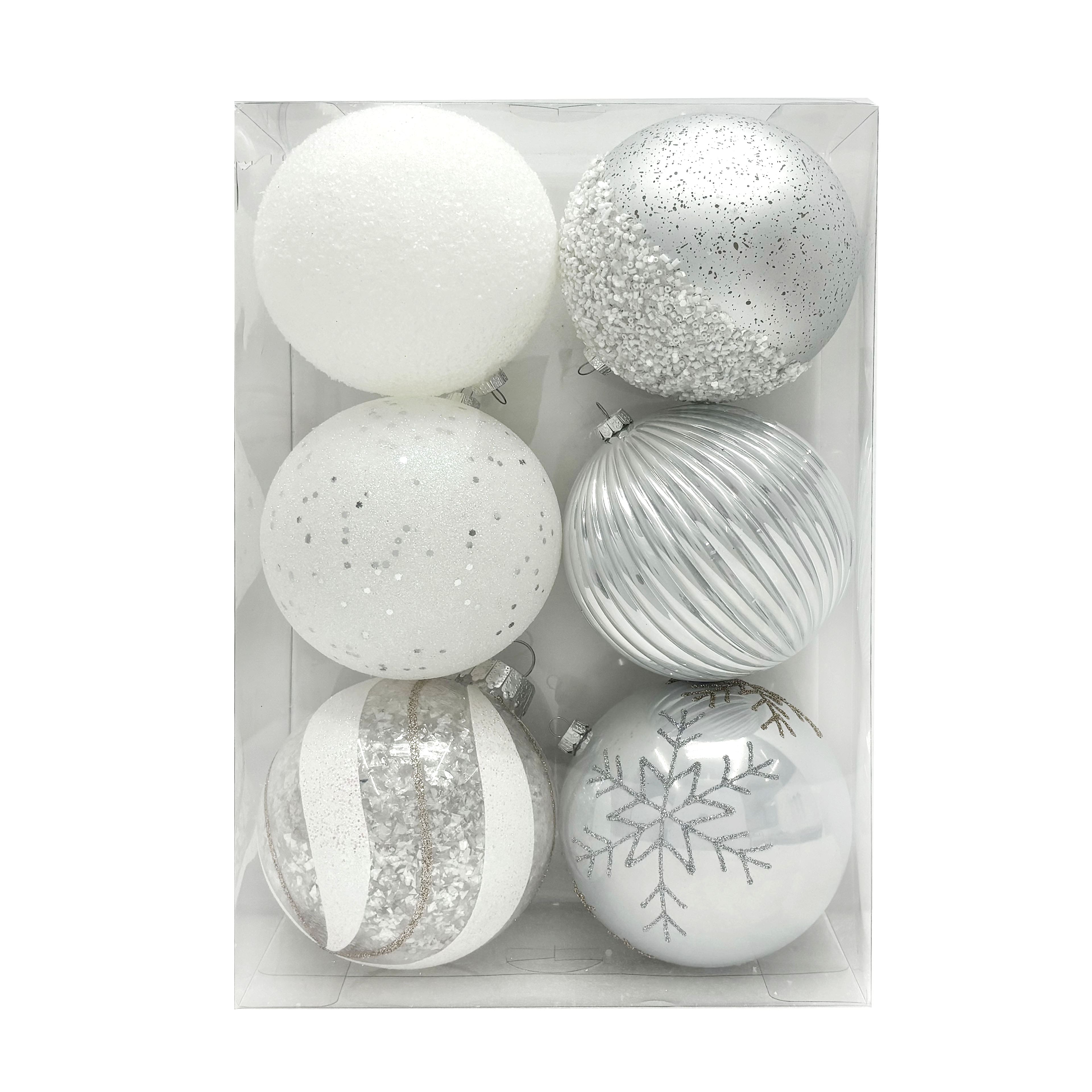 6 Pack 4.75&#x22; Silver &#x26; White Shatterproof Ball Ornaments by Ashland&#xAE;