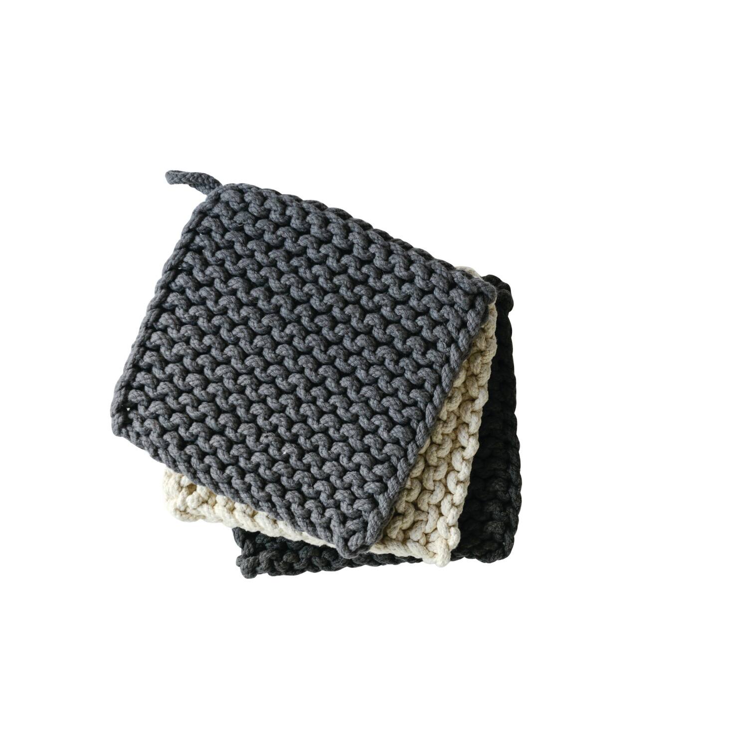 Hello Honey® 8" Black, Gray & Cream Square Cotton Crocheted Pot Holder Set