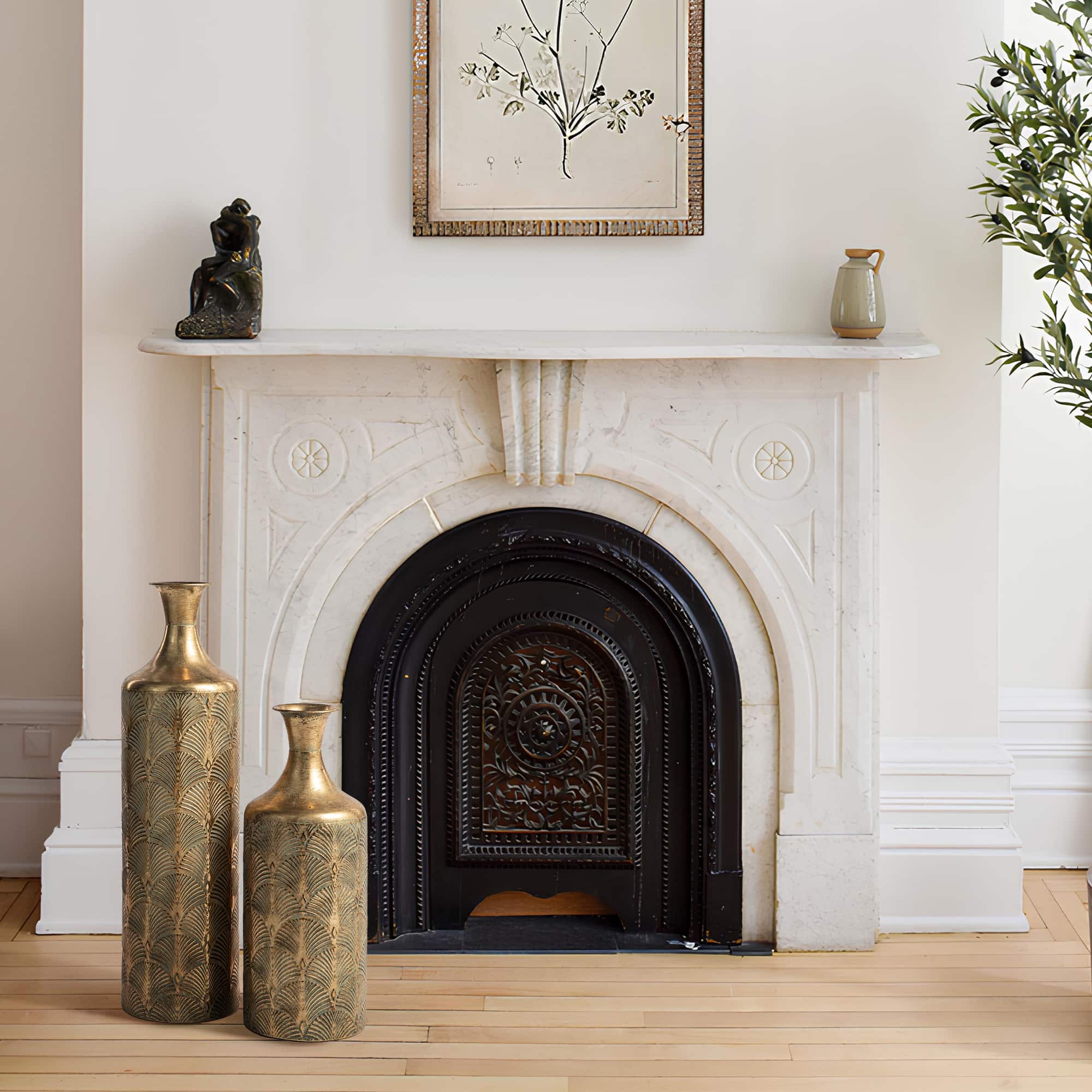 Glitzhome® Antique Gold Gingko Metal Floor Vases Set