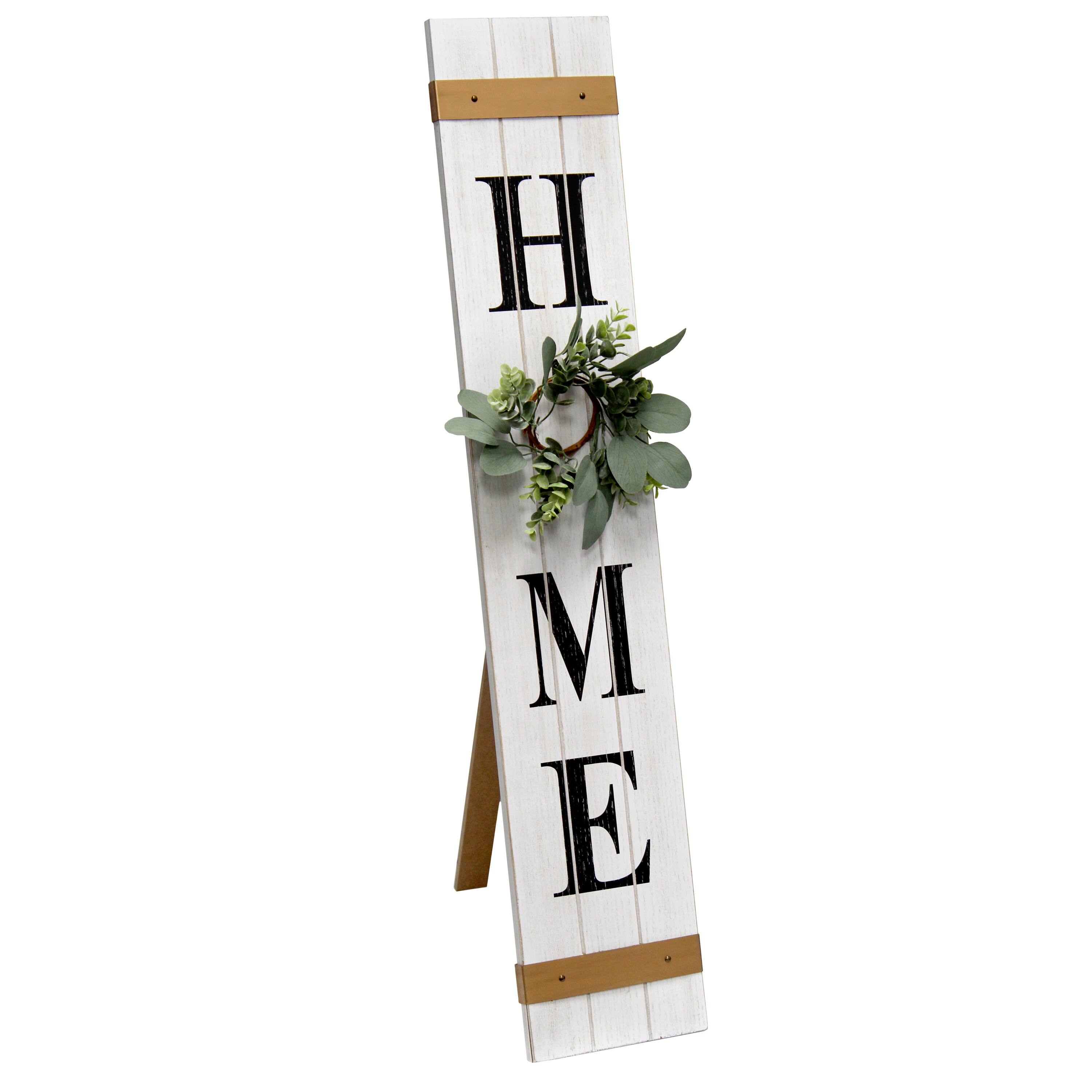 Elegant Designs&#x2122; 3.5ft. White Wash Home Porch Sign with 4 Floral Wreaths