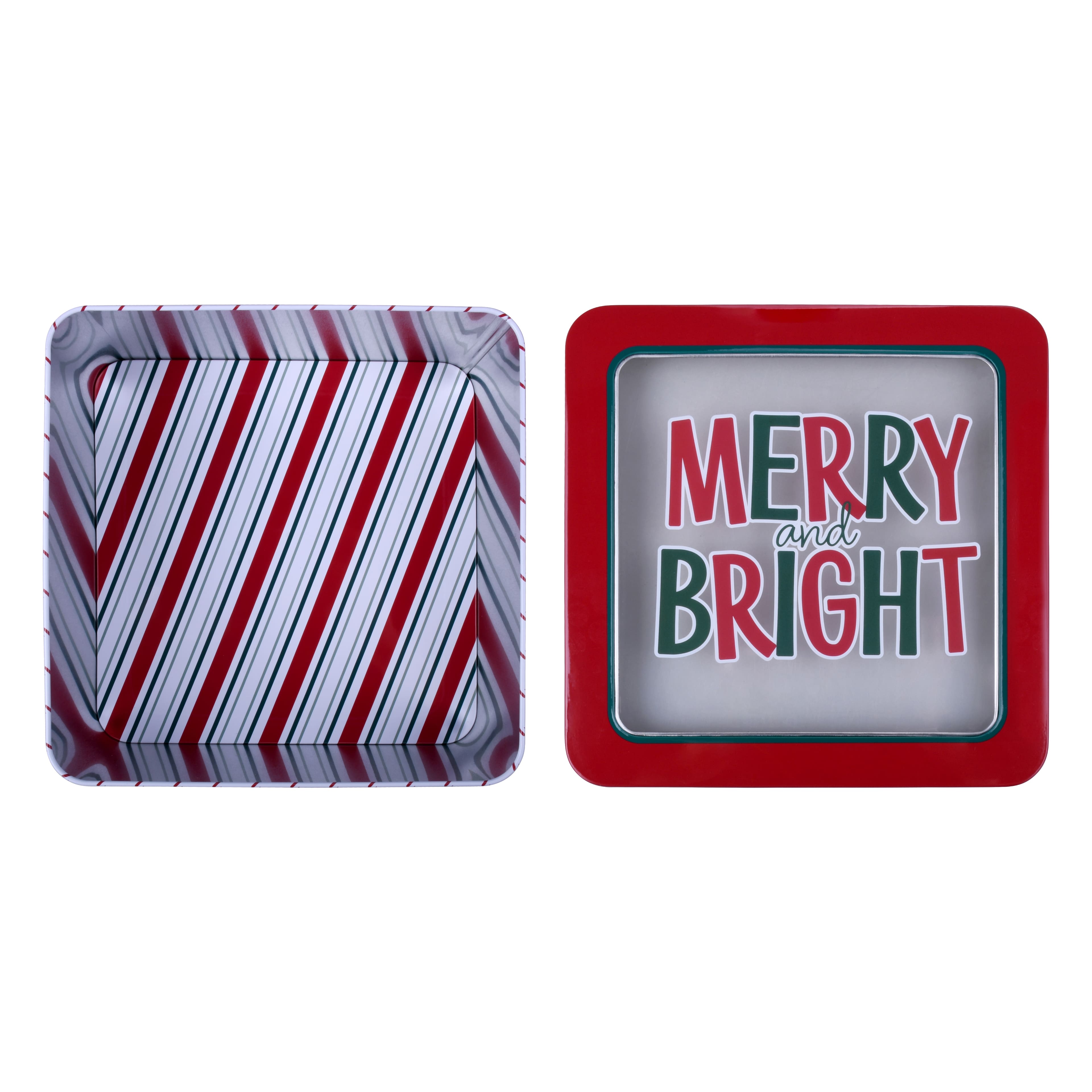 7.5&#x22; Merry &#x26; Bright Square Cookie Tin by Celebrate It&#xAE;