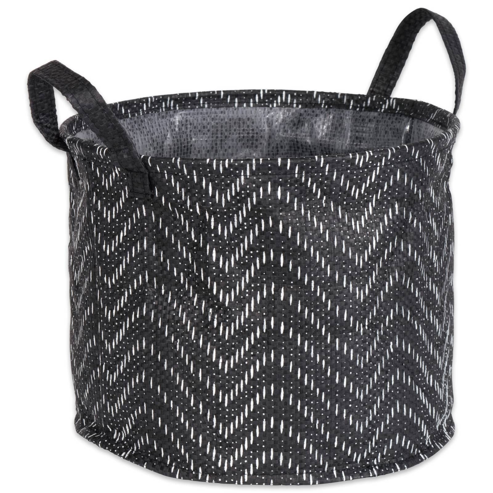 DII&#xAE; Small Round Black &#x26; White Tribal Chevron PE-Coated Woven Paper Laundry Bin, 2ct.