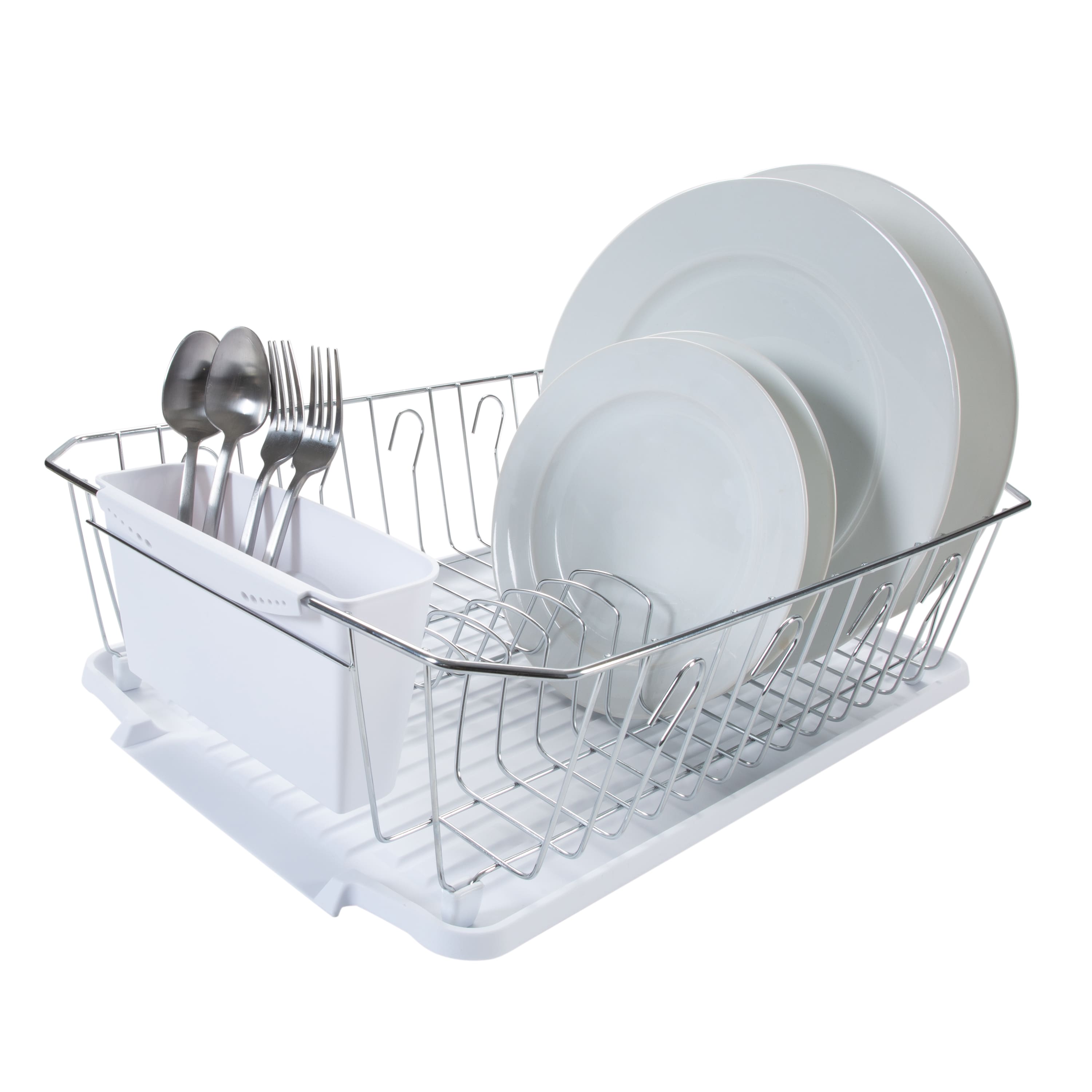 Kitchen Details White 3-Piece Chrome Dish Rack Set