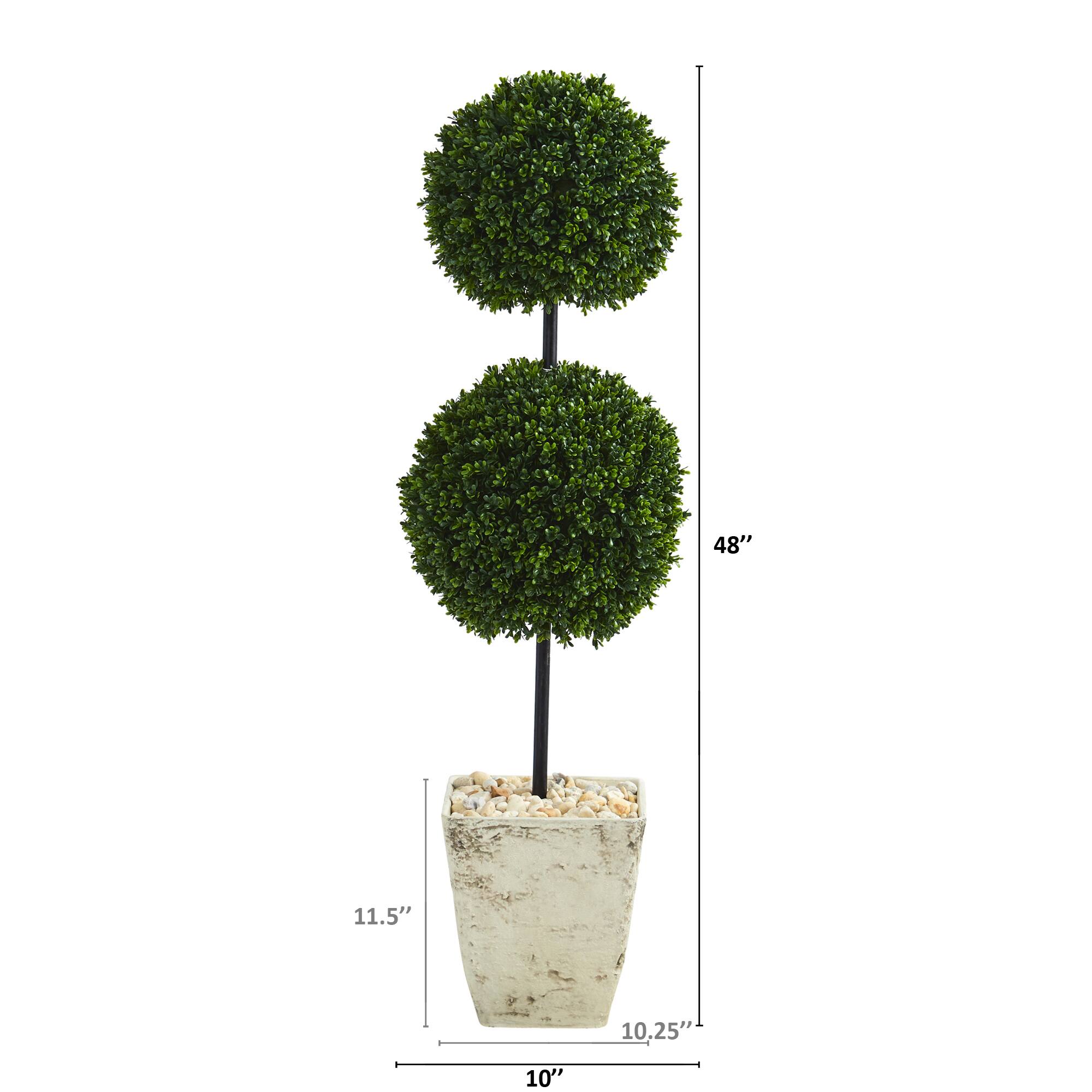 4ft. Boxwood Double Ball Topiary Tree in Country White Planter