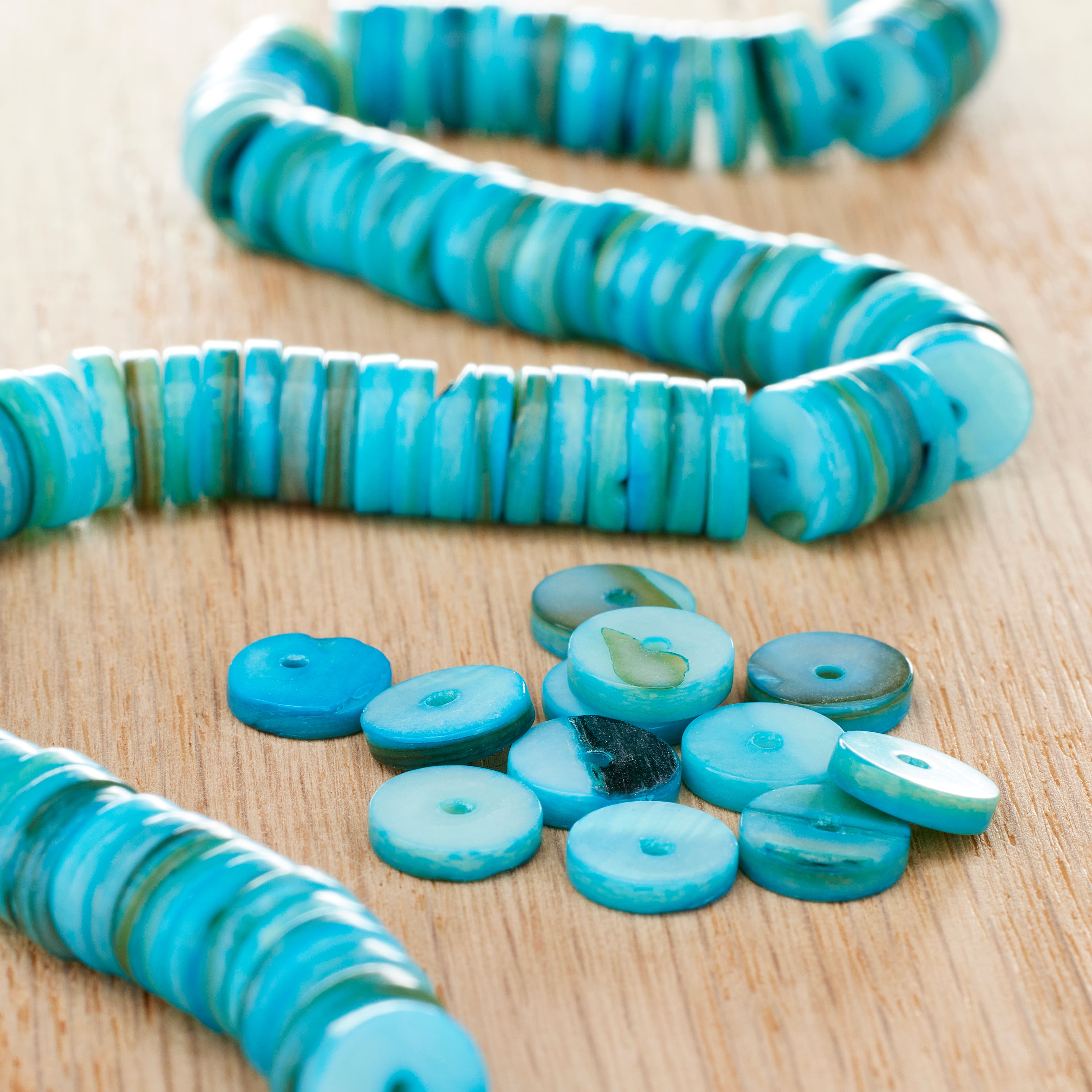 Aqua Shell Round Heishi Beads by Bead Landing&#x2122;, 8mm