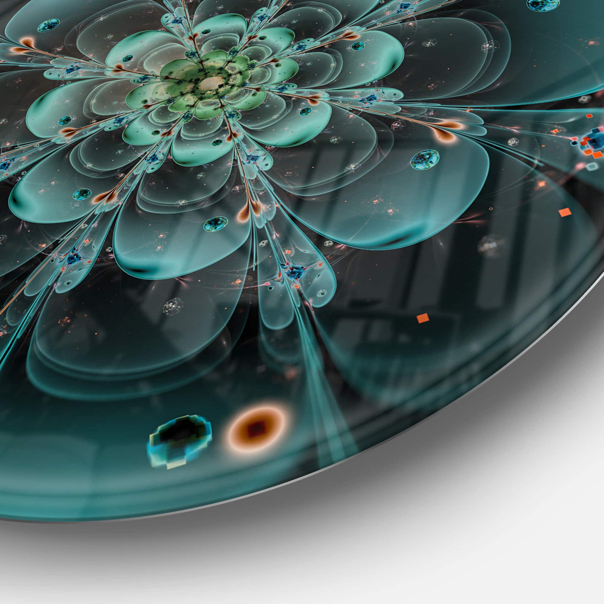 Designart - Full Bloom Fractal Flower in Blue&#x27; Large Flower Metal Circle Wall Art