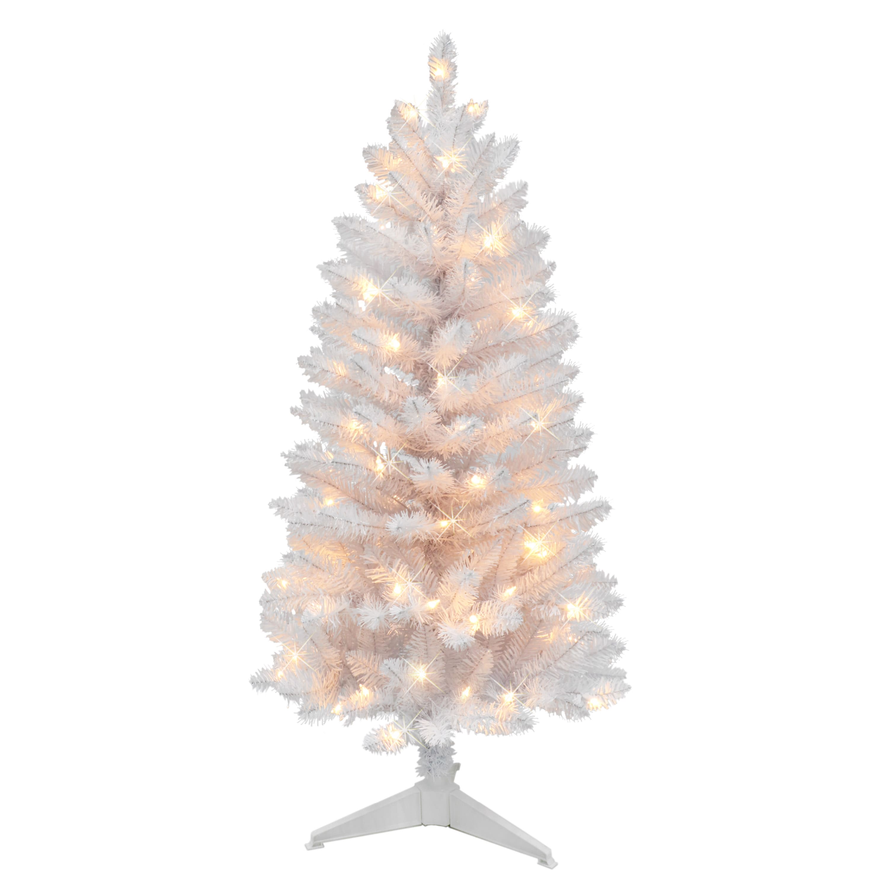 4ft. Pre-Lit White Carson Artificial Pine Christmas Tree, Clear Lights