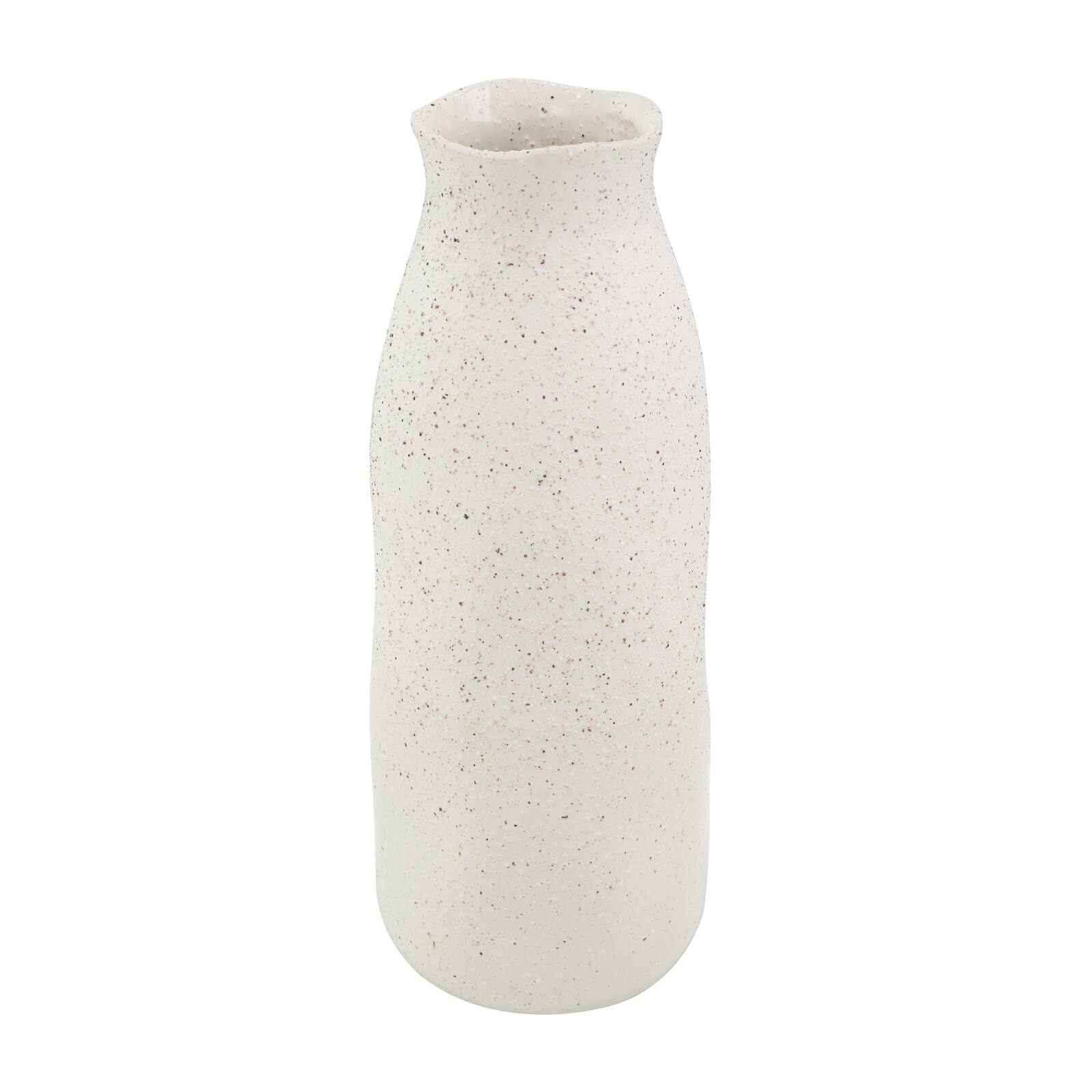 16" Cream Ceramic Abstract Wavy Vase with Textured Speckled Detailing