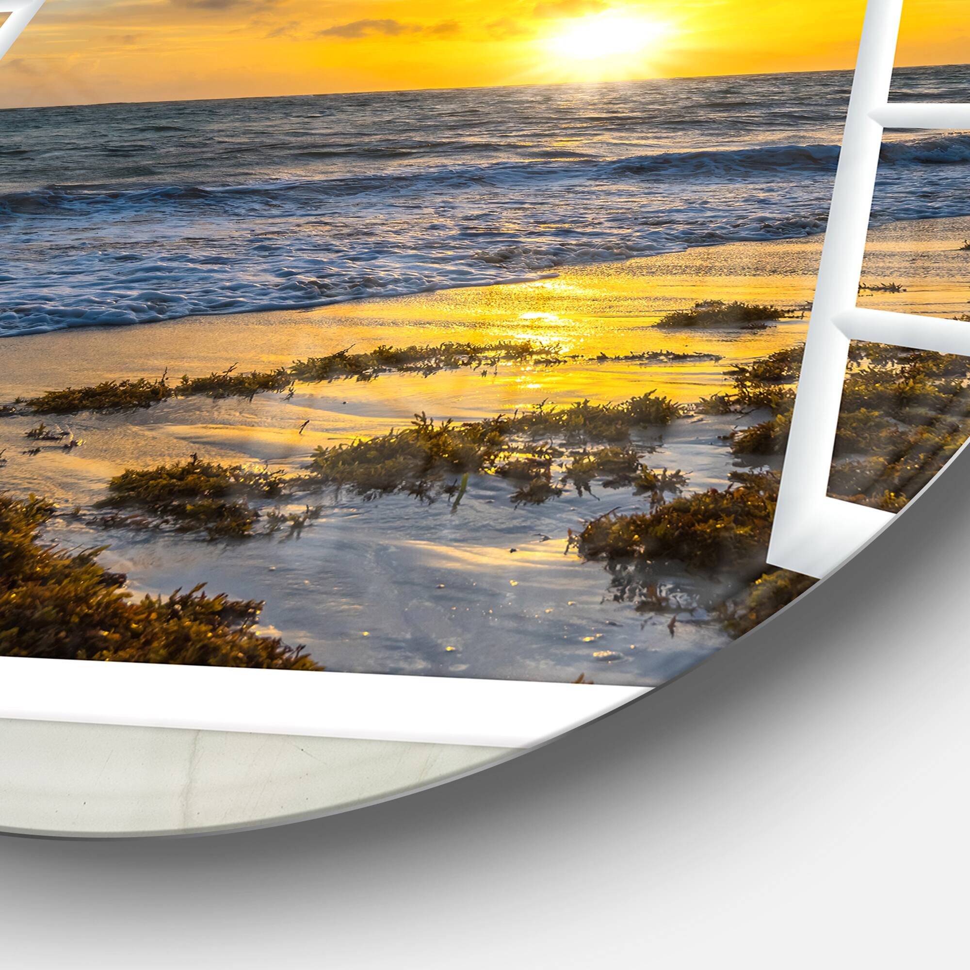 Designart - Open Window to Bright Yellow Sunset' Seascape Metal Artwork