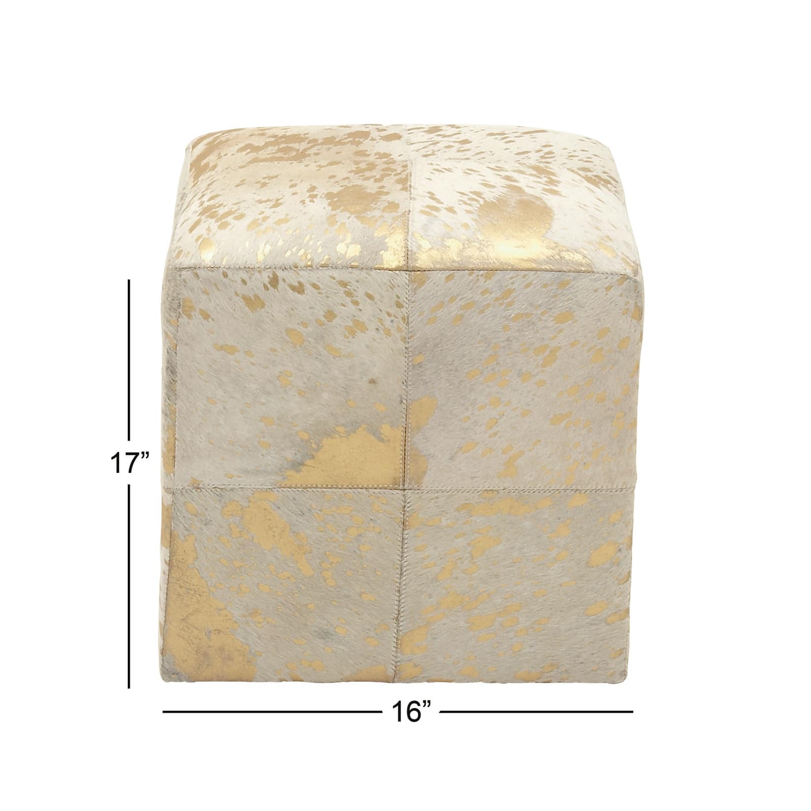 17" Gold Leather & Wood Glam Ottoman