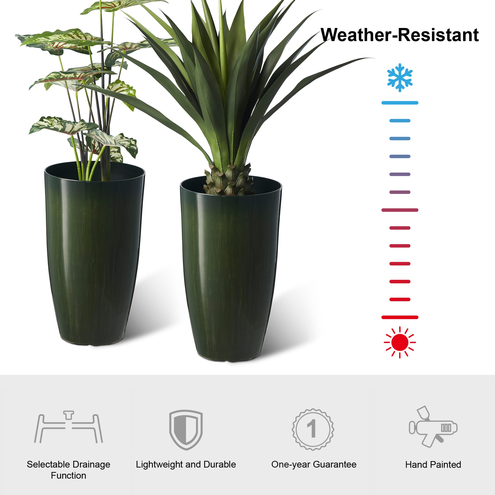 Glitzhome&#xAE; 23.5&#x22; Gradient Green Faux Ceramic Tall Plastic Planters, 2ct.